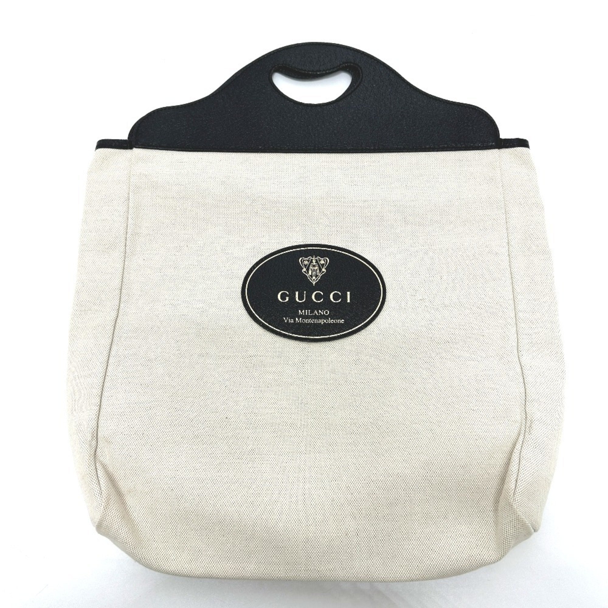 Gucci Beige Black Canvas Leather Handbag (Pre-Owned)