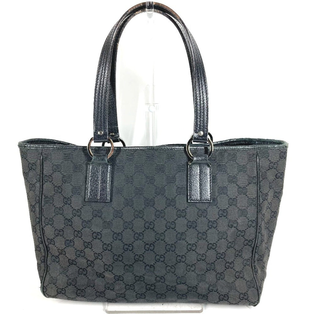 Gucci Black Gray Gg Canvas Leather Shoulder Bag Tote Bag (Pre-Owned)
