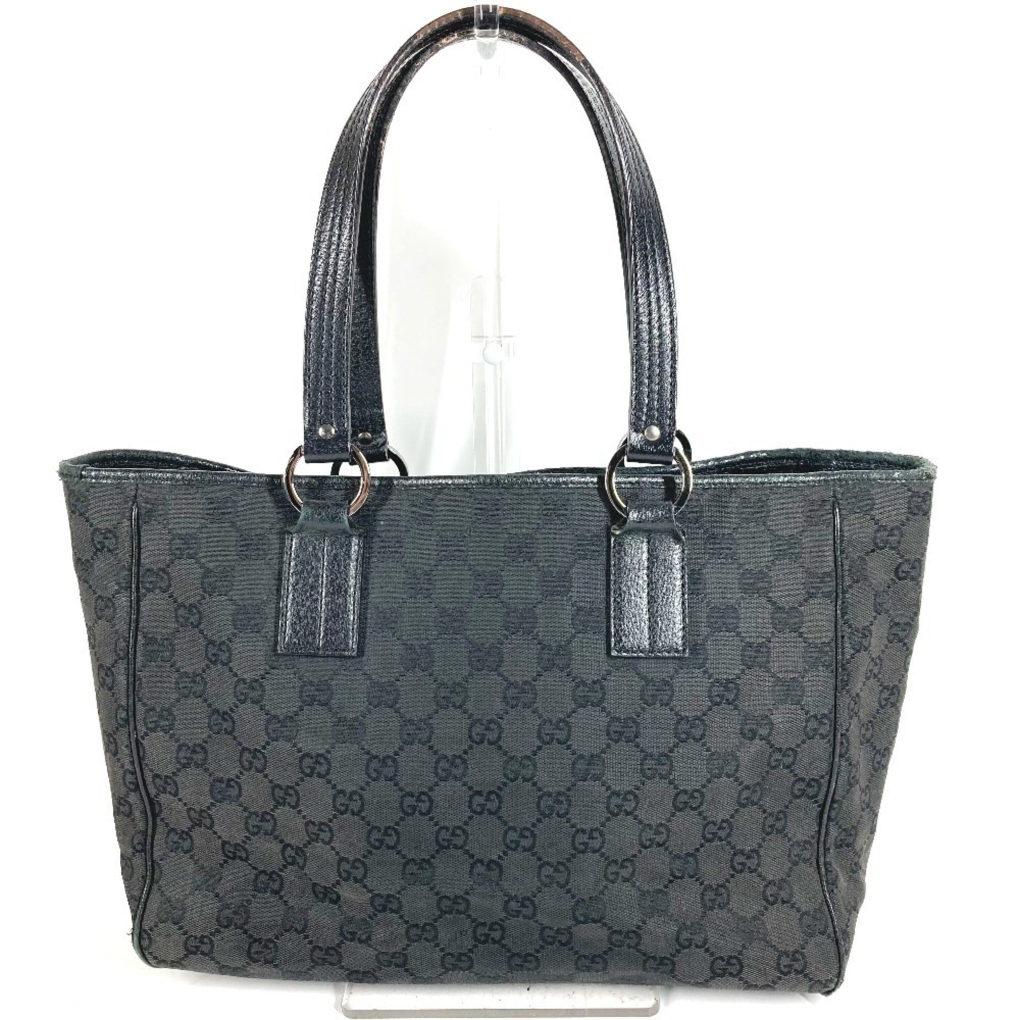 Gucci Black Gray Gg Canvas Leather Shoulder Bag Tote Bag (Pre-Owned)