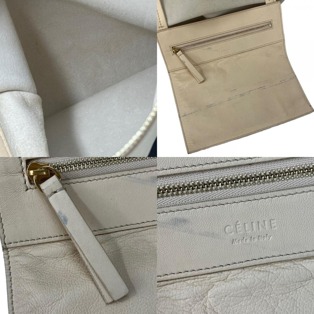 Celine Beige Black Leather Tote Bag