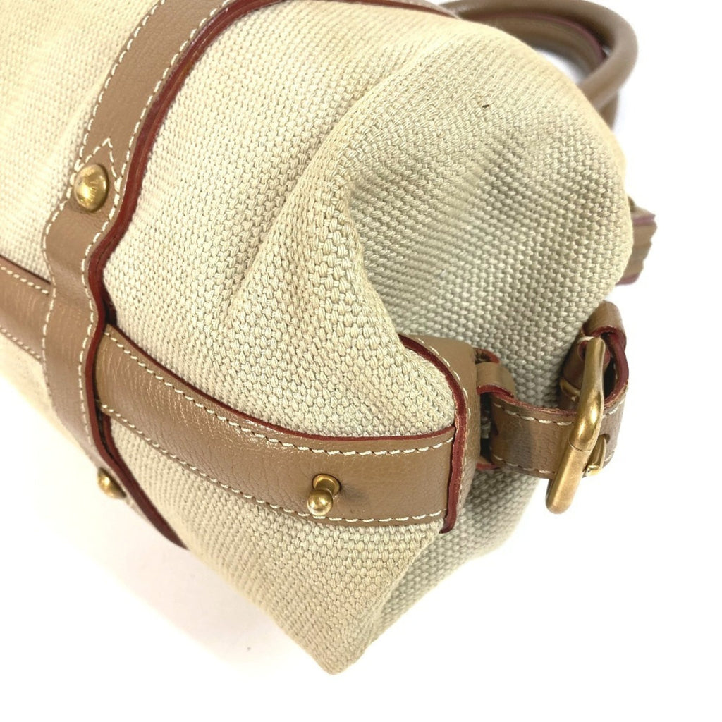 Louis Vuitton Beige Canvas Leather Handbag Shoulder Bag Tote Bag