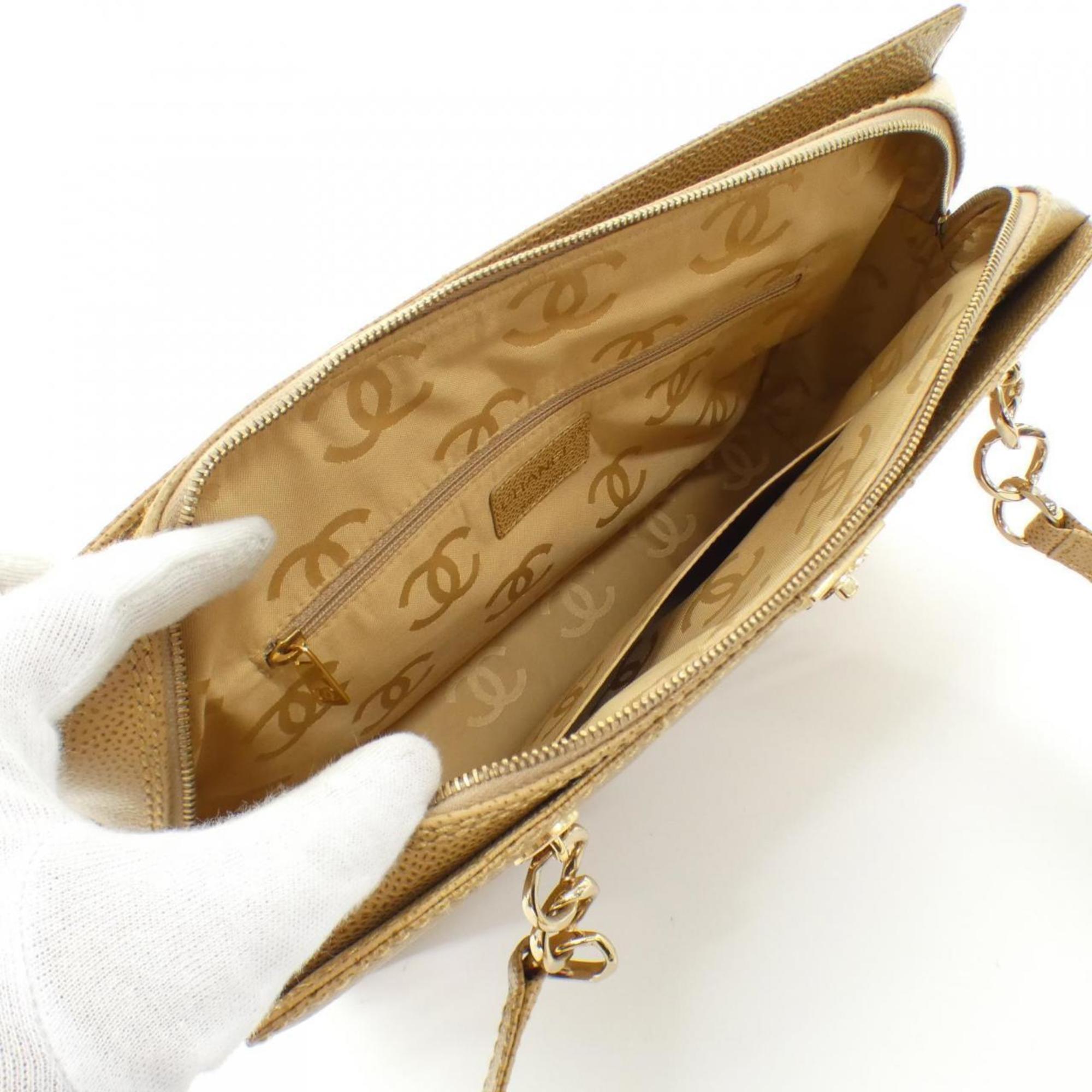 Chanel Beige Grained Calfskin Shoulder Bag