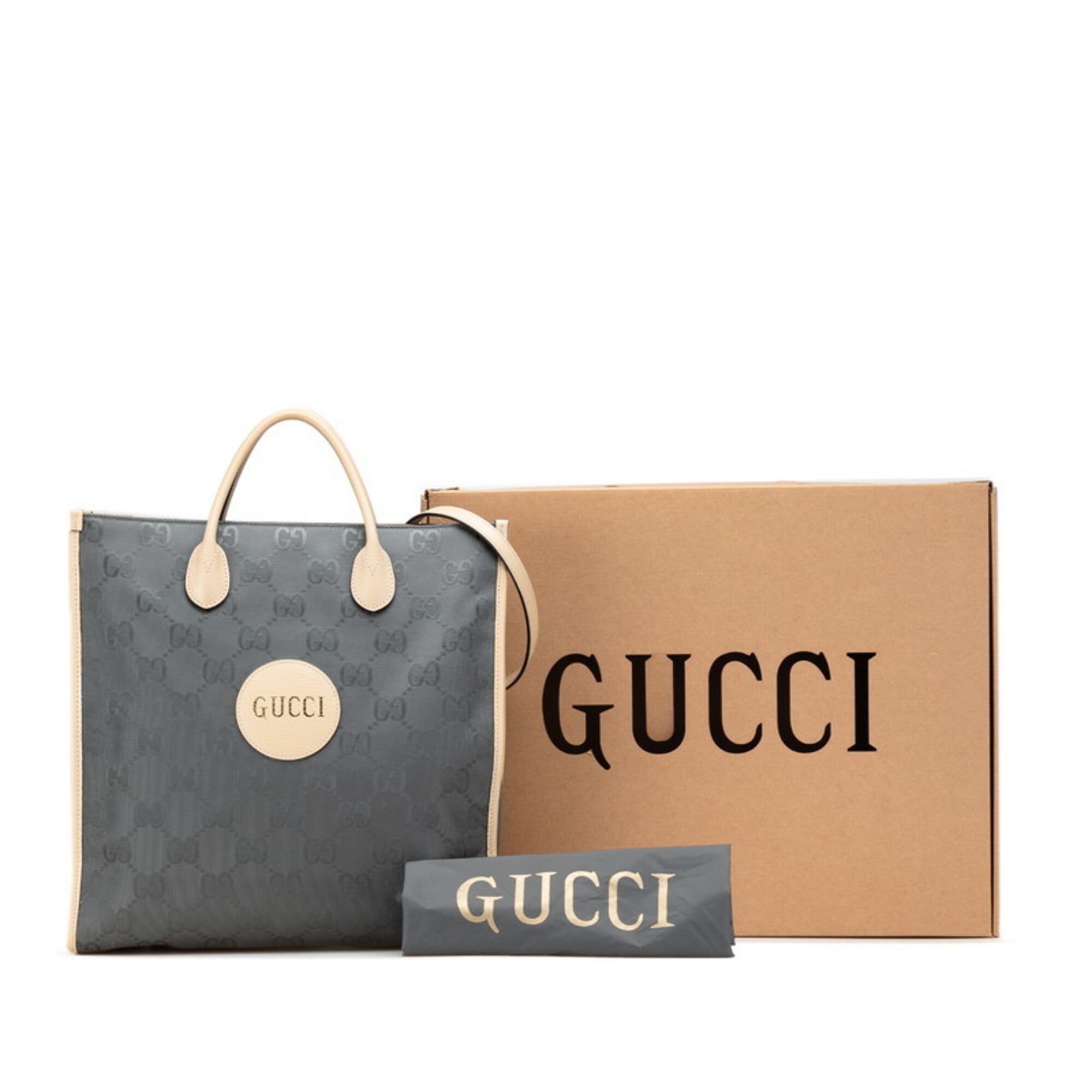 Gucci Beige Gray Nylon Leather Handbag Shoulder Bag (Pre-Owned)