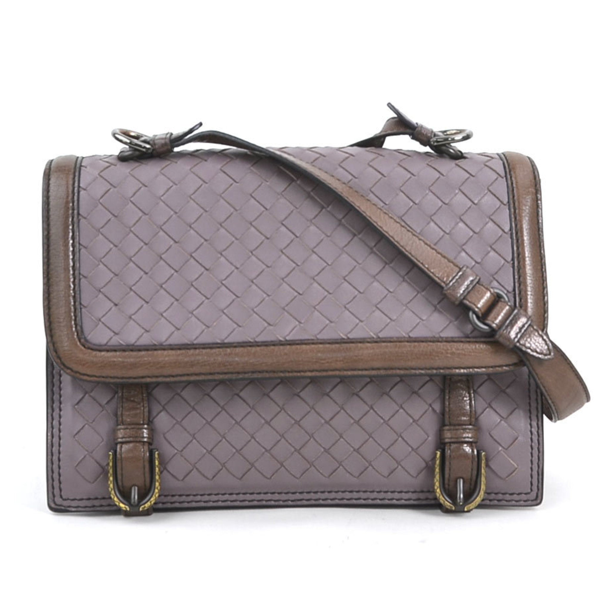 Bottega Veneta Intrecciato Purple Brown Leather Shoulder Bag