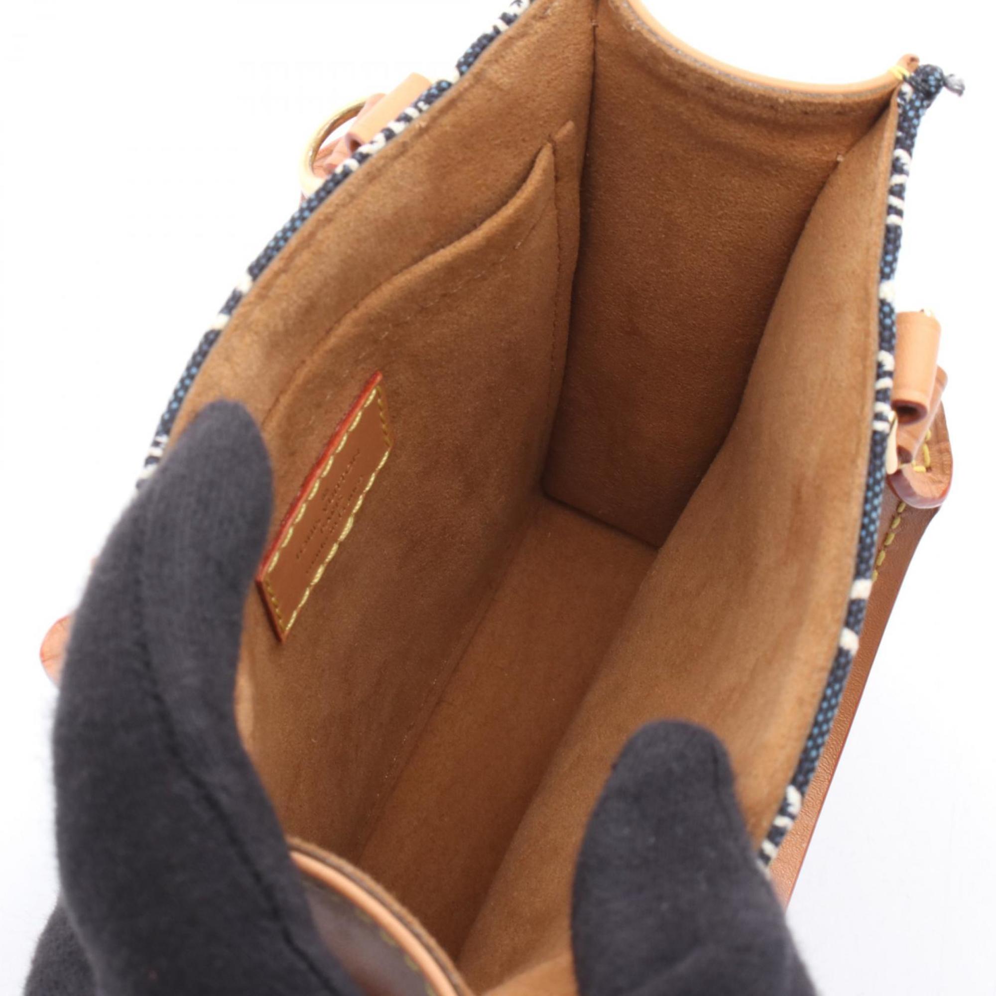 Louis Vuitton Brown Navy White Canvas Leather Handbag