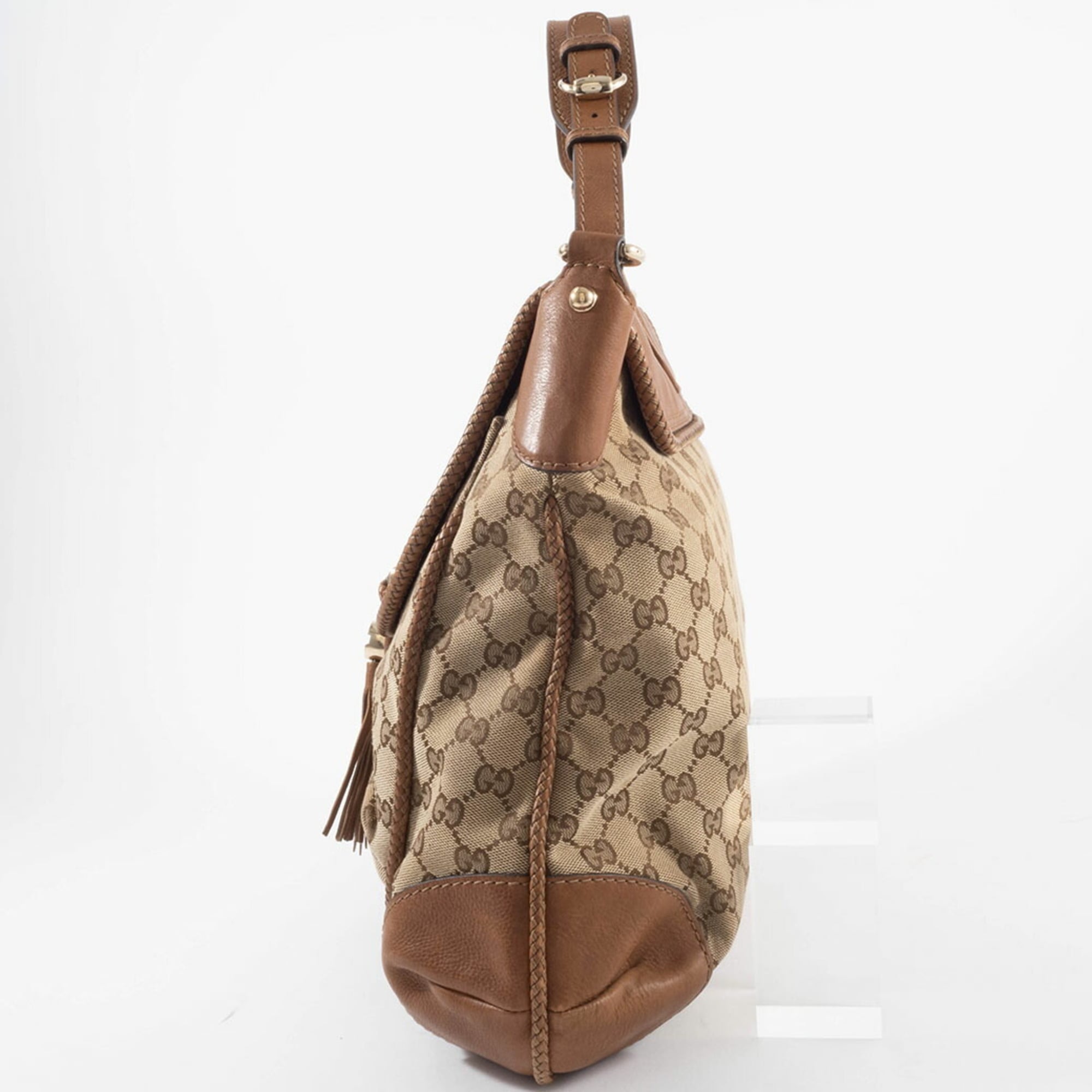 Gucci Gg Canvas Beige Brown Gg Canvas Leather Shoulder Bag (Pre-Owned)