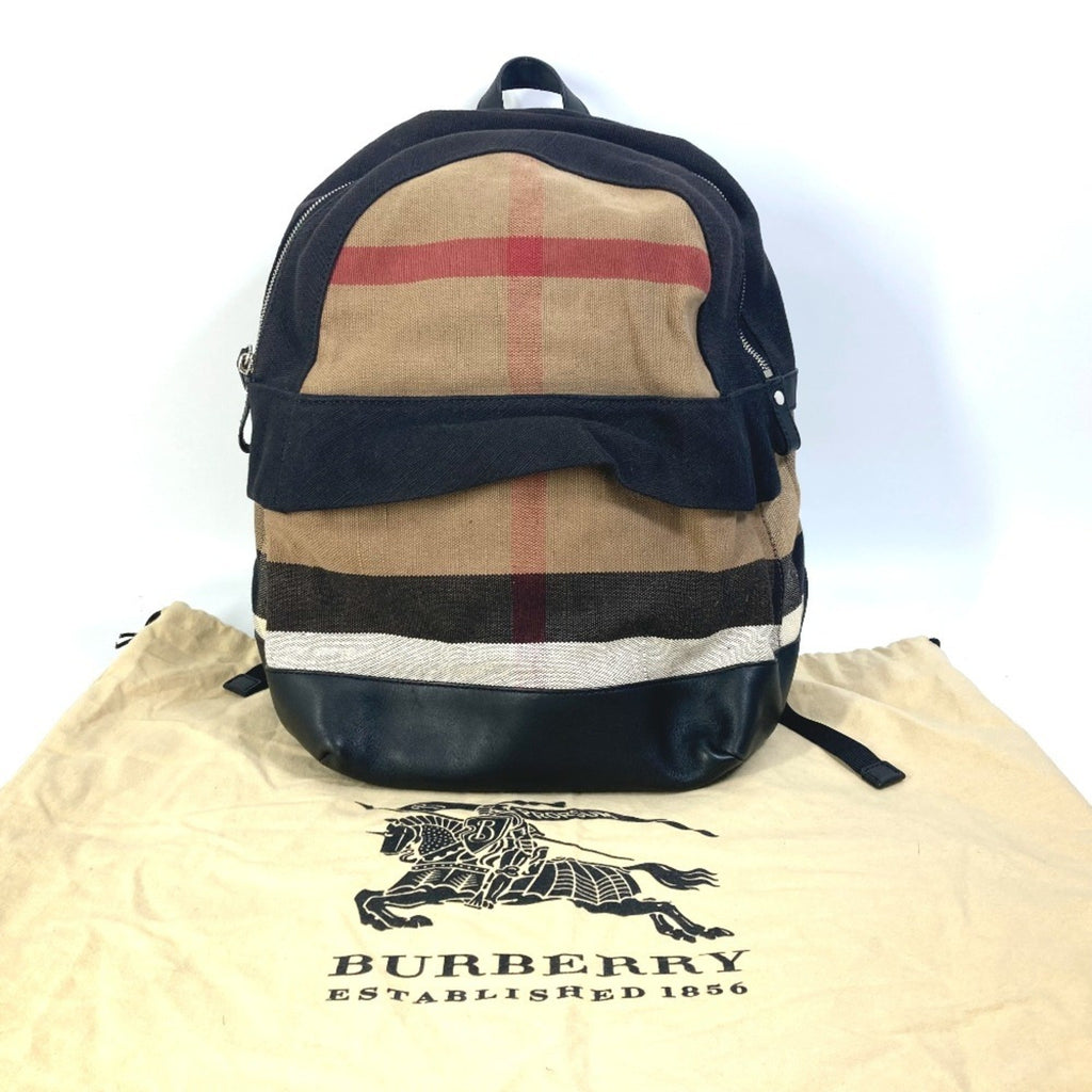 Burberry Beige Black Canvas Leather Backpack