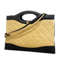 Chanel Beige Black Leather Handbag