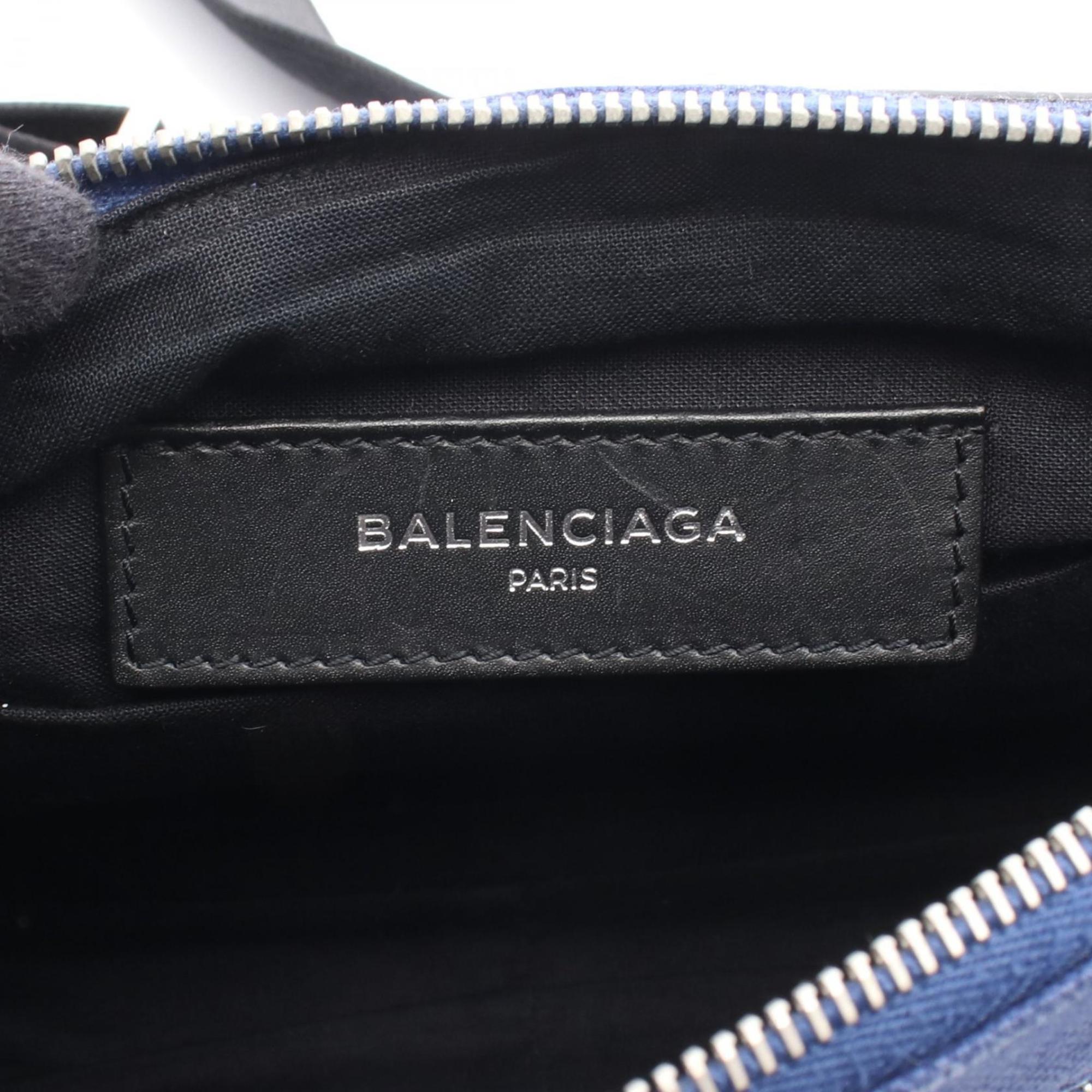 Balenciaga Black Navy Canvas Leather Fanny Pack