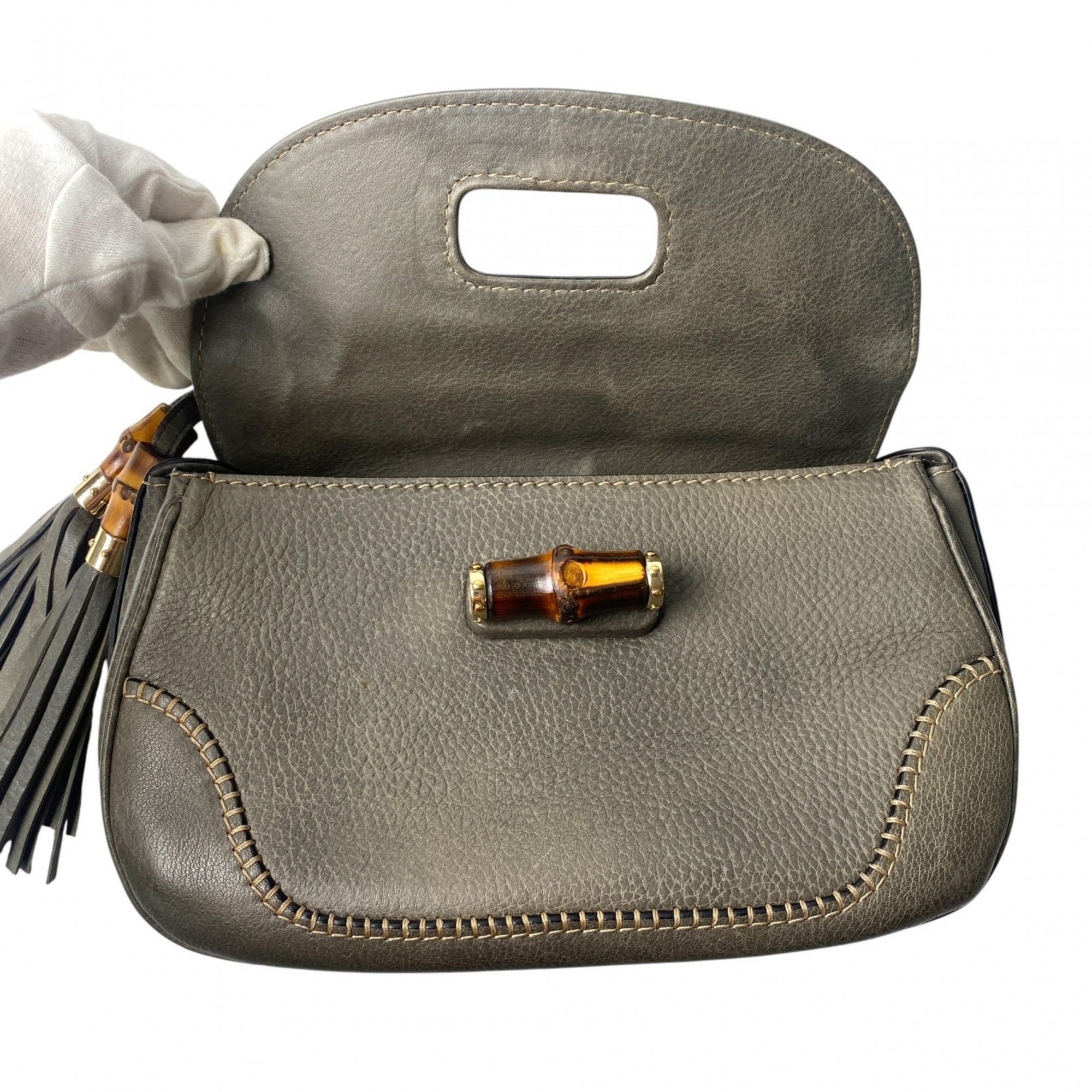 Gucci Brown Gray Leather Handbag Shoulder Bag (Pre-Owned)