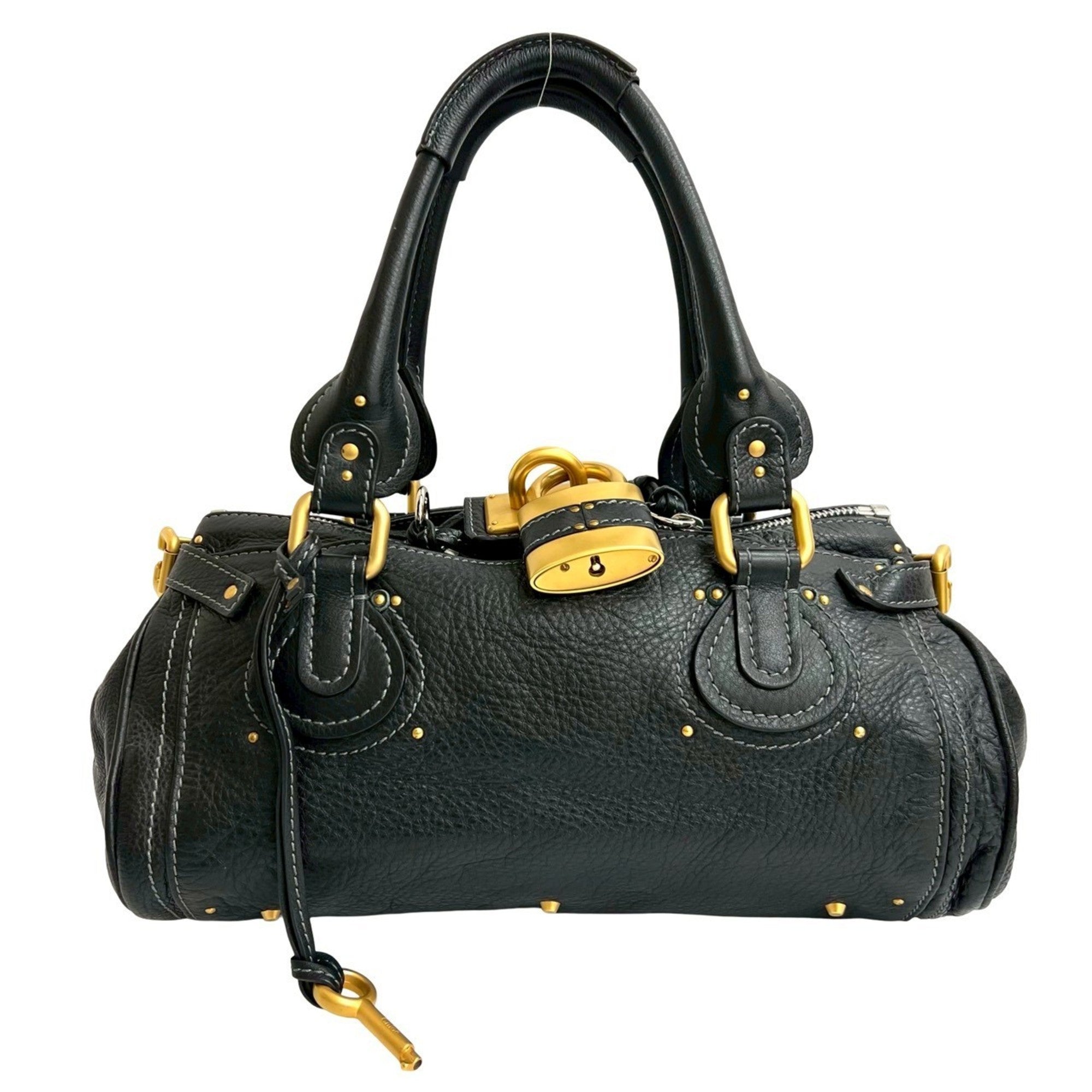 Chloé Black Leather Boston Bag Handbag Tote Bag (Pre-Owned)