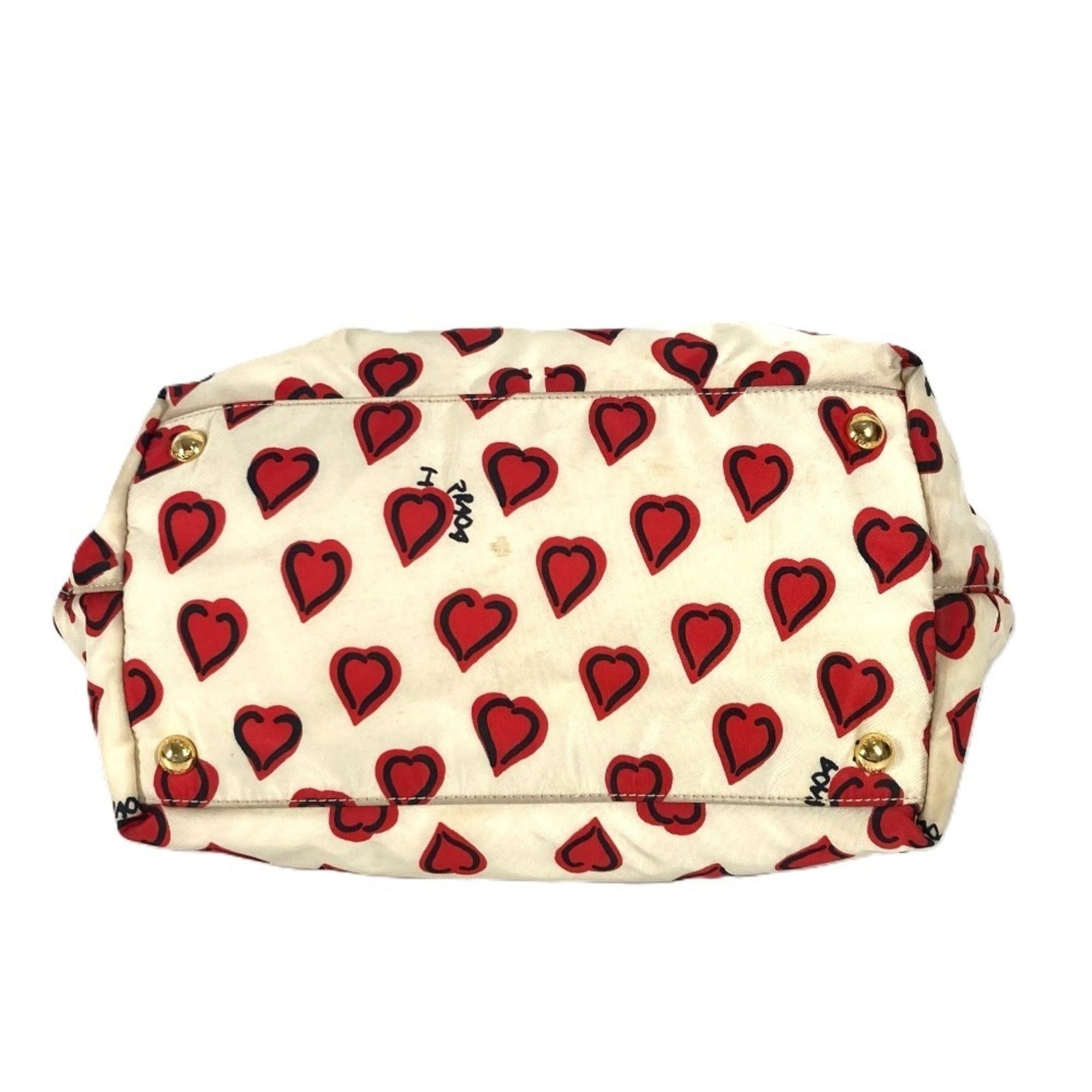 Prada Red Color White Leather Nylon Handbag Tote Bag