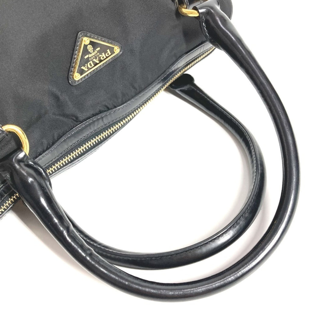Prada Black Leather Nylon Handbag Shoulder Bag Tote Bag