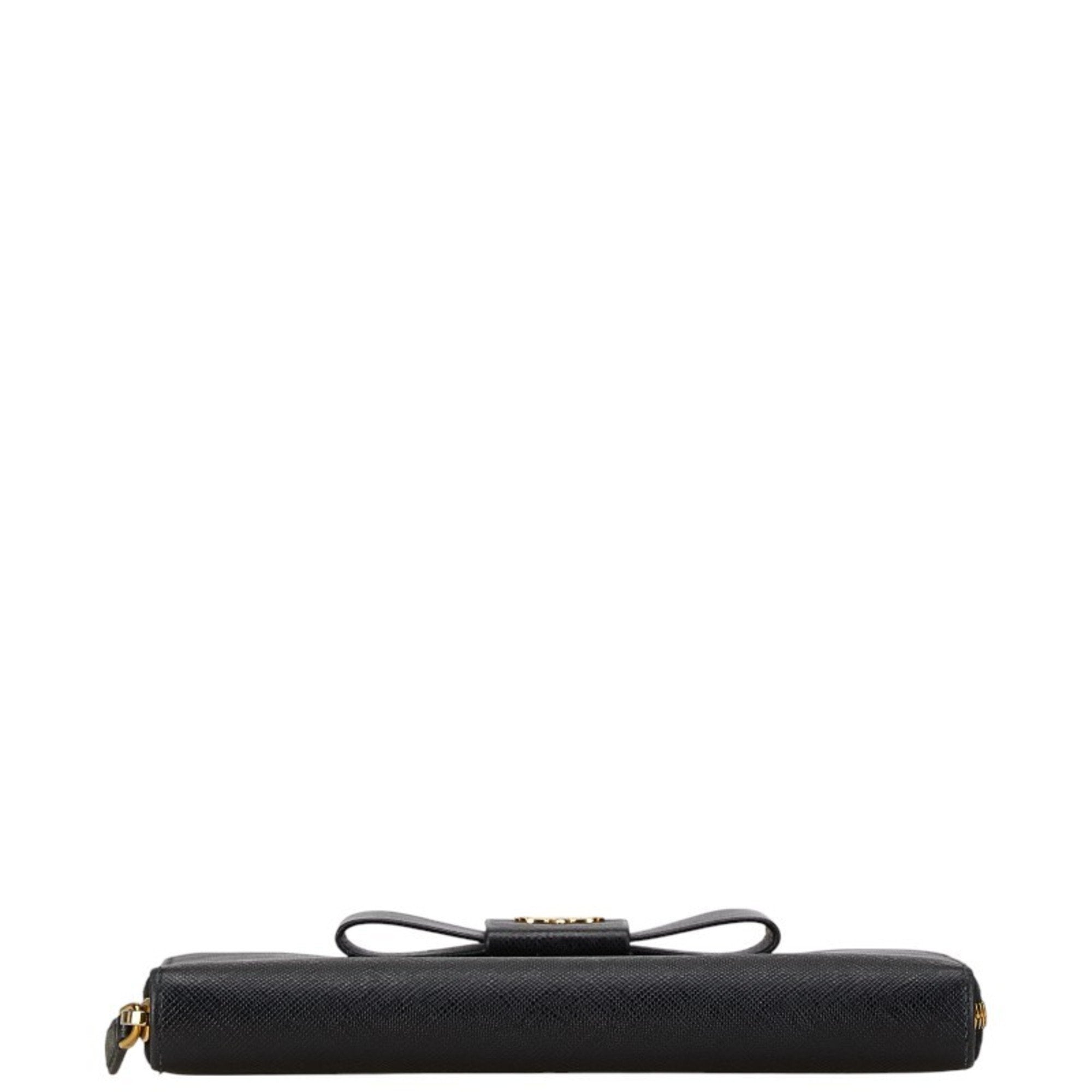 Prada Black Leather Long Wallet (Bi-Fold)