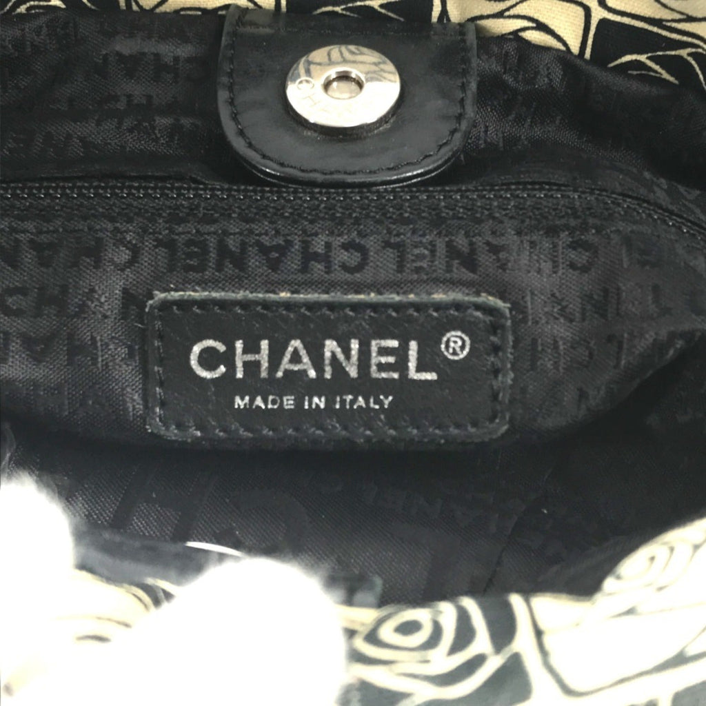 Chanel Camellia Black White Canvas Shoulder Bag Tote Bag