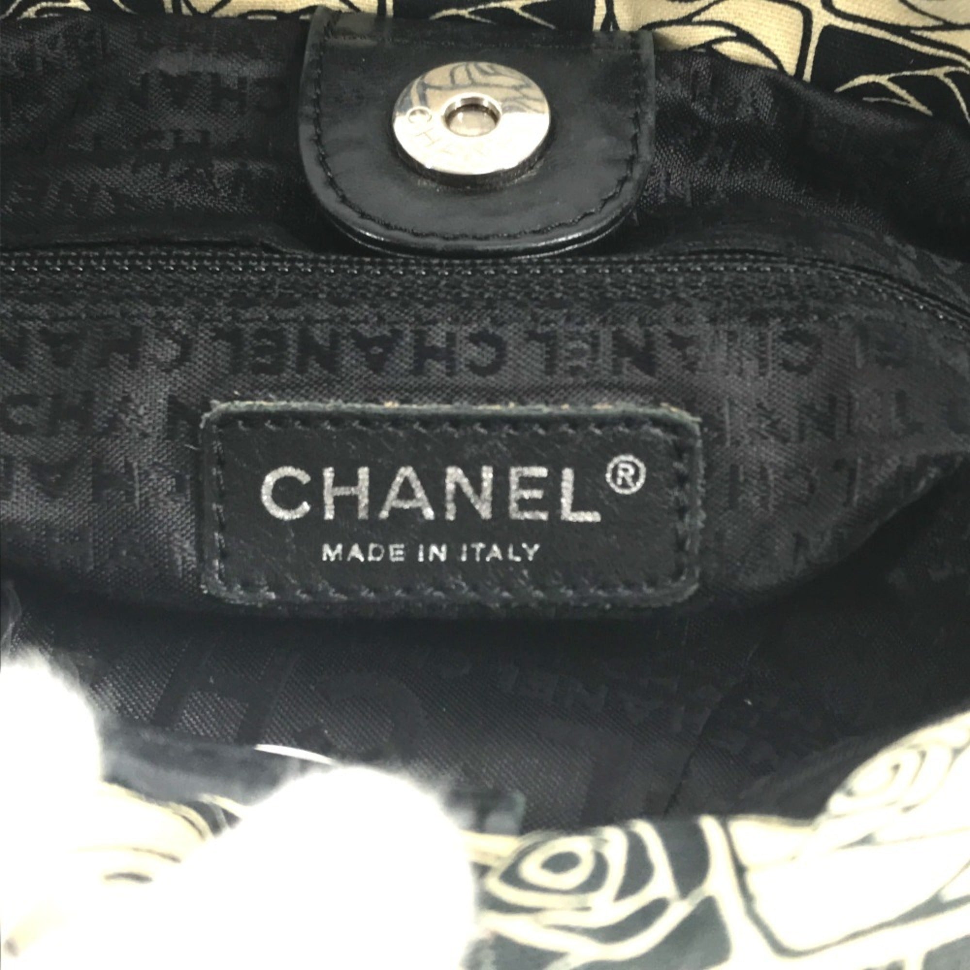 Chanel Camellia Black White Canvas Shoulder Bag Tote Bag