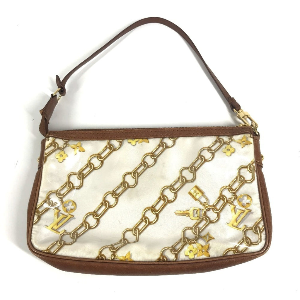 Louis Vuitton Brown White Vinyl Leather Handbag Pouch Shoulder Bag