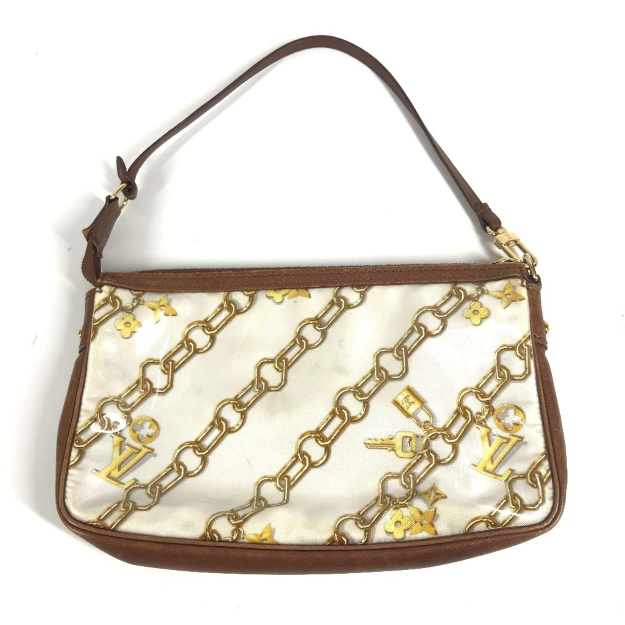 Louis Vuitton Brown White Vinyl Leather Handbag Pouch Shoulder Bag