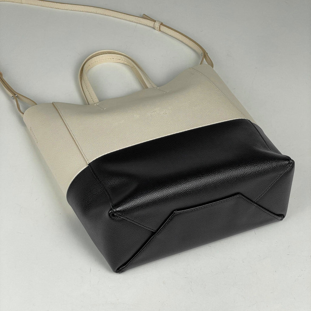 Celine Cabas Black Ivory Leather Shoulder Bag Tote Bag