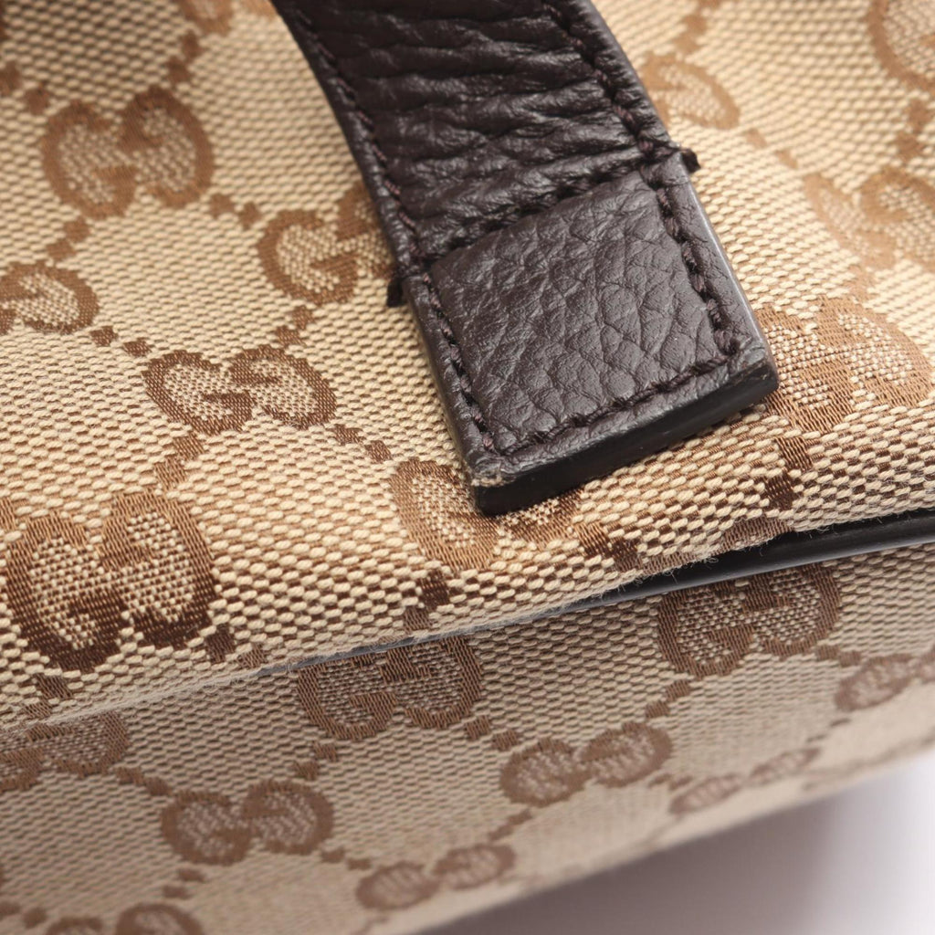 Gucci Beige Brown Canvas Leather Backpack Handbag (Pre-Owned)