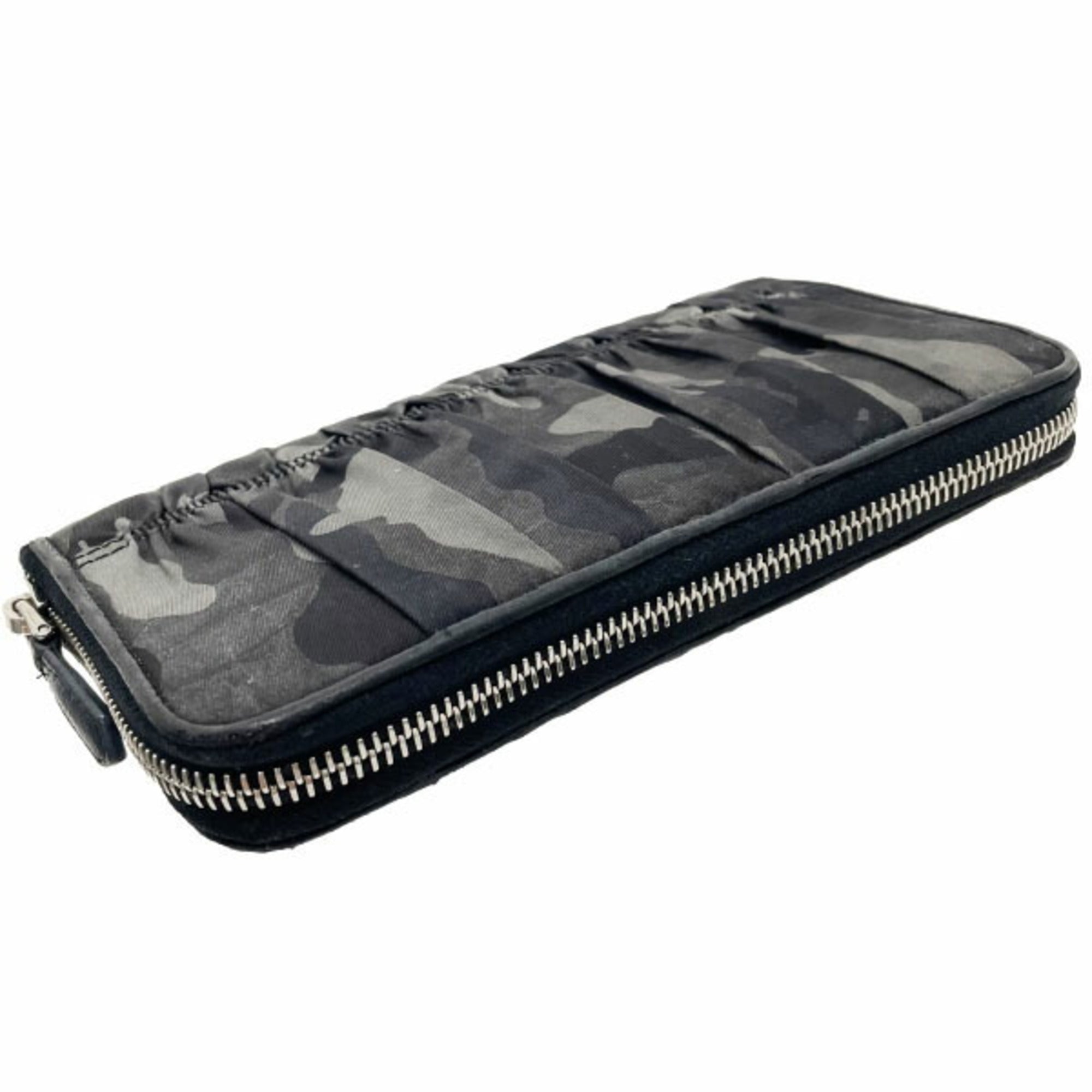 Prada Black Gray Nylon Leather Long Wallet (Bi-Fold)