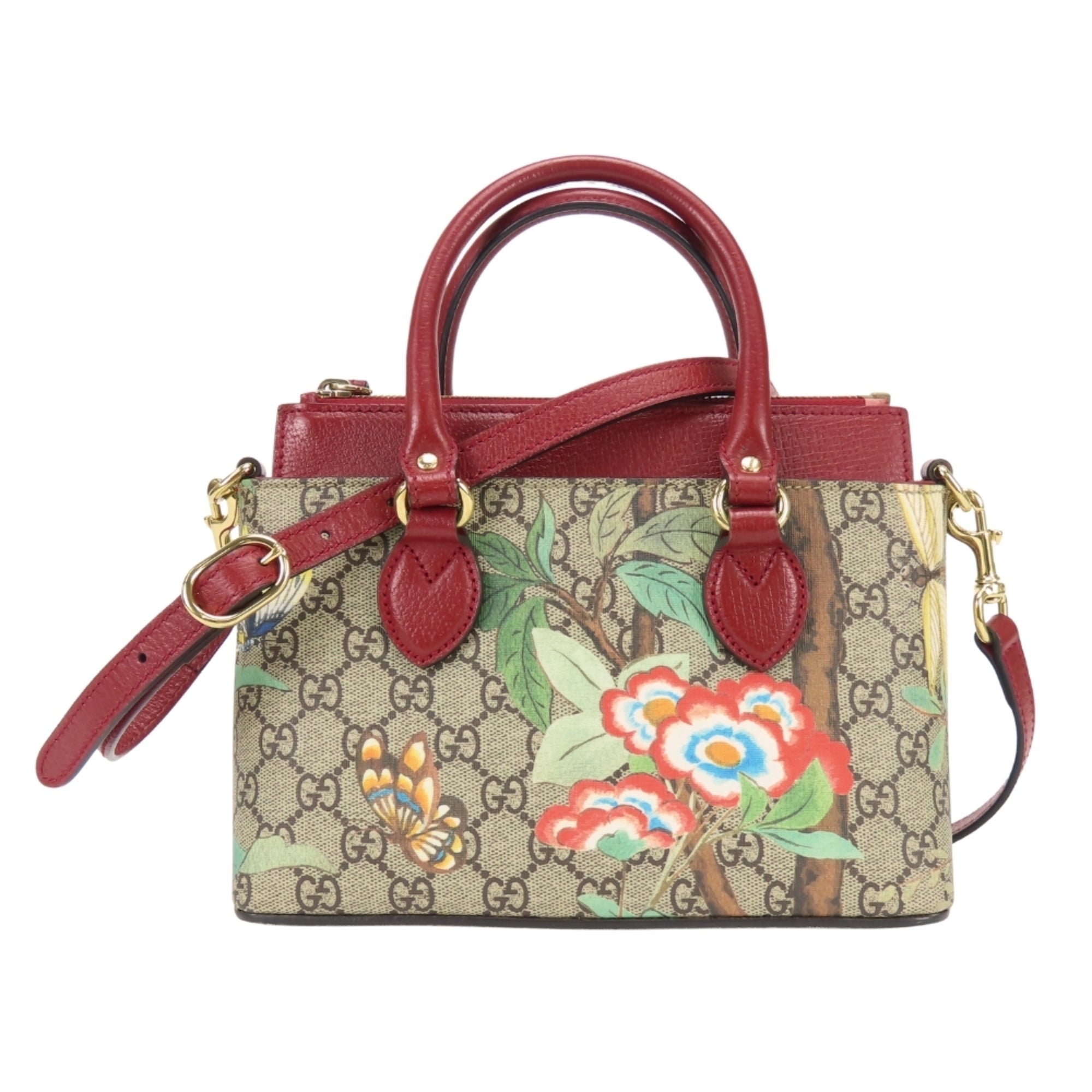Gucci Beige Multi-Color Red Color Gg Supreme Canvas Handbag Shoulder Bag (Pre-Owned)