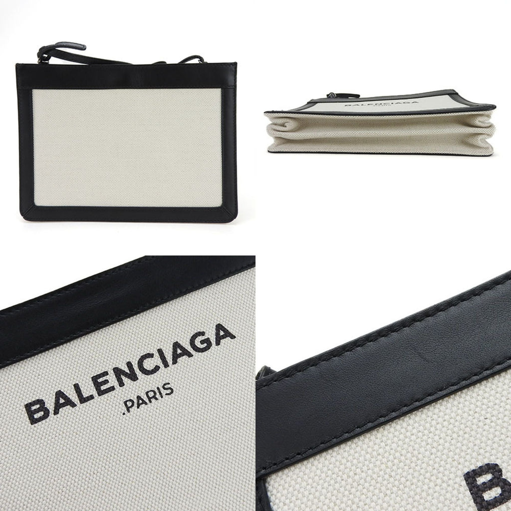 Balenciaga Black Ivory Canvas Leather Pochette Shoulder