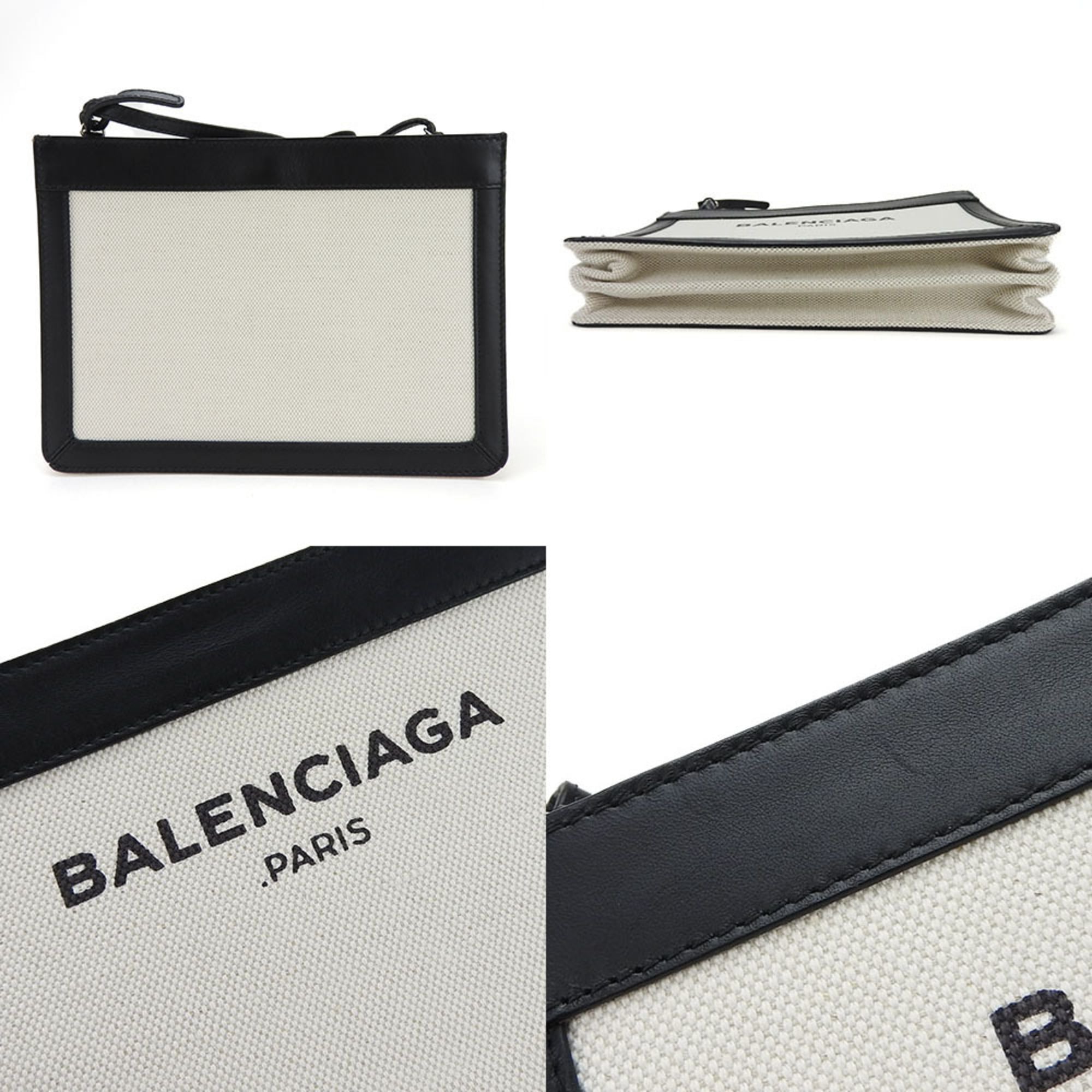 Balenciaga Black Ivory Canvas Leather Pochette Shoulder