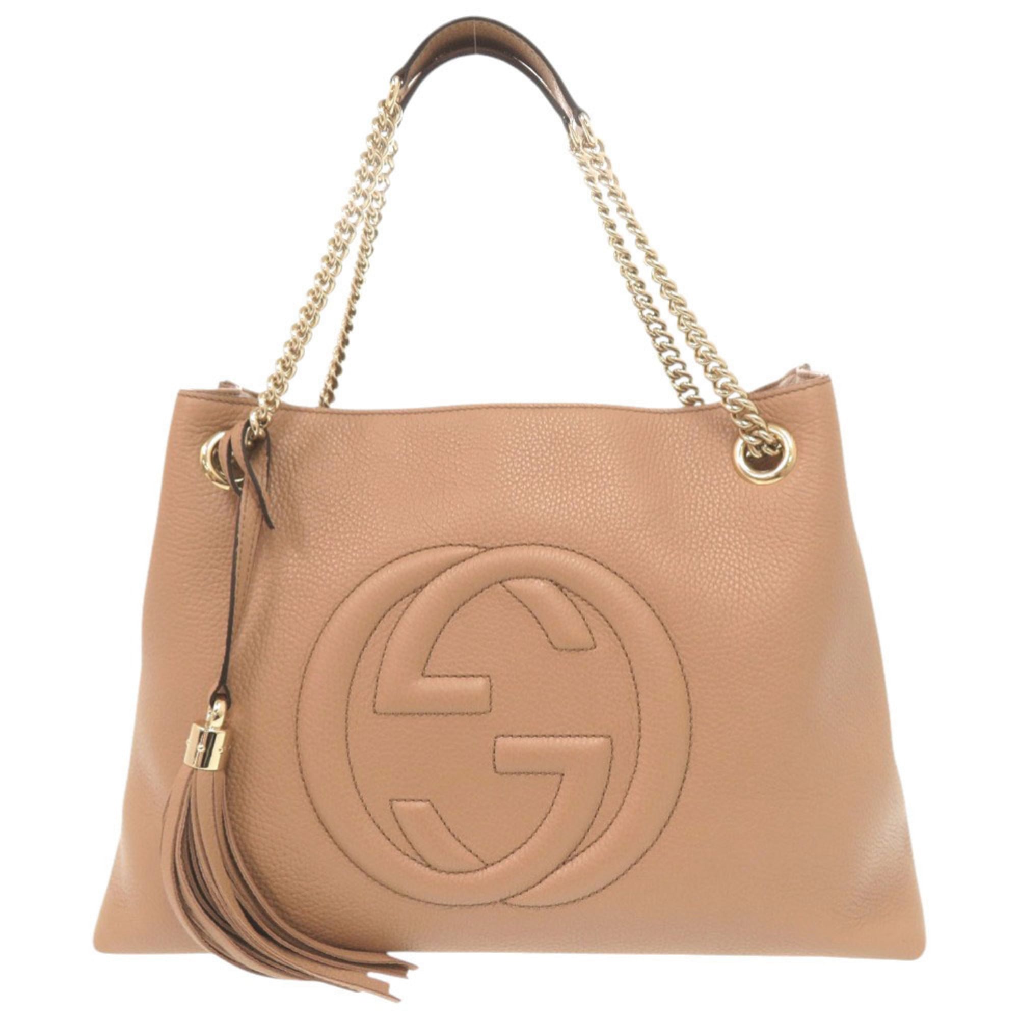Gucci Beige Leather Shoulder Bag Tote Bag (Pre-Owned)