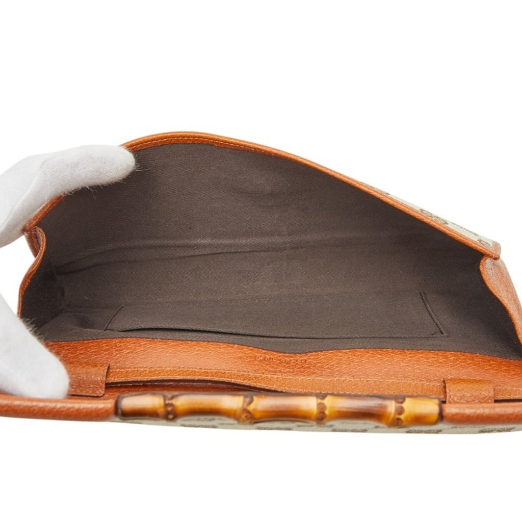 Gucci Beige Brown Gg Canvas Leather Shoulder Bag (Pre-Owned)