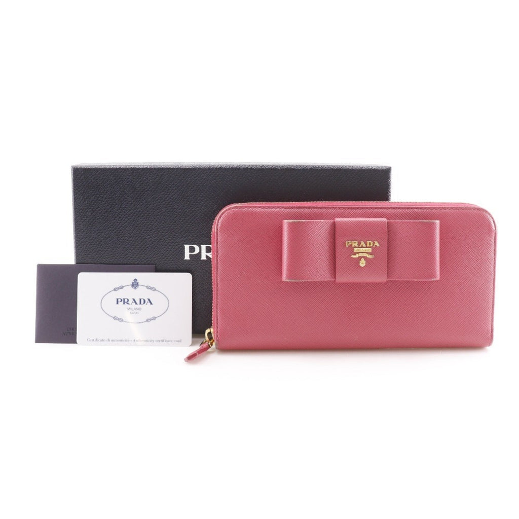 Prada Peonia Pink Saffiano Triangle Long Wallet (Bi-Fold)
