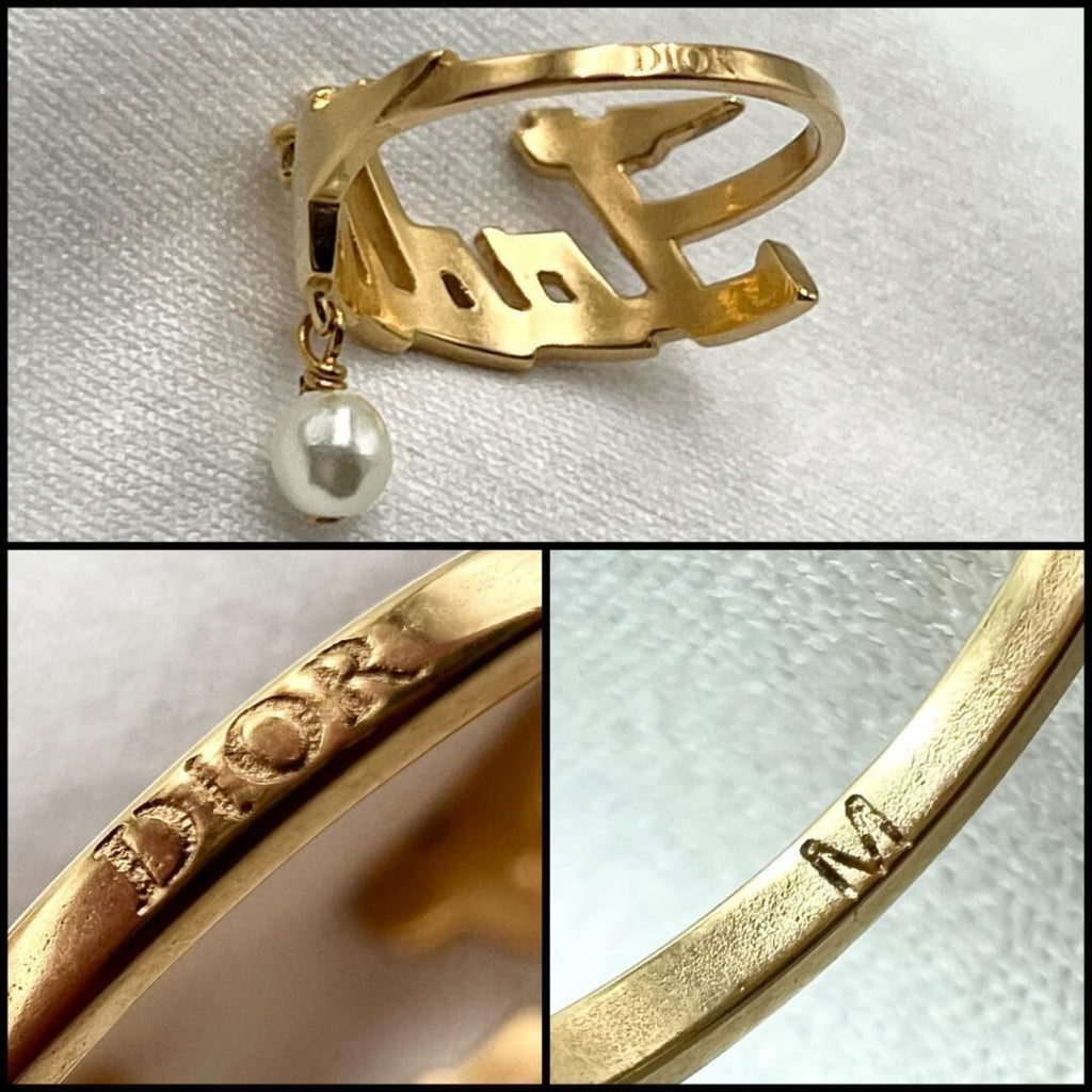 Christian Dior Metal Rhinestone Band Ring (Pre-Owned)
