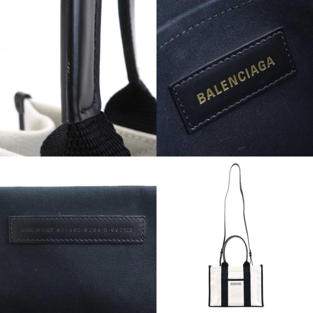 Balenciaga Black Ivory Canvas Leather Handbag Shoulder