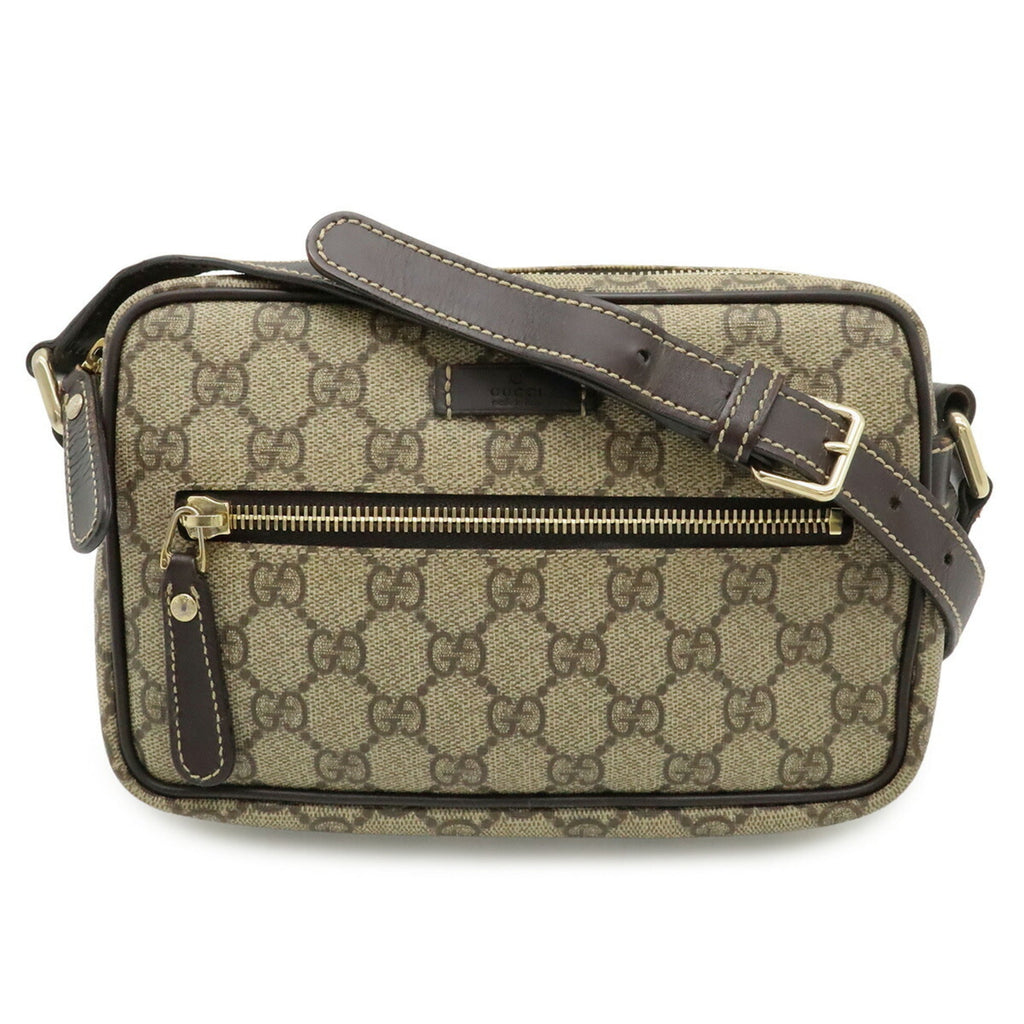 Gucci Beige Dark Brown Khaki Gg Supreme Canvas Leather Pochette Shoulder Bag (Pre-Owned)