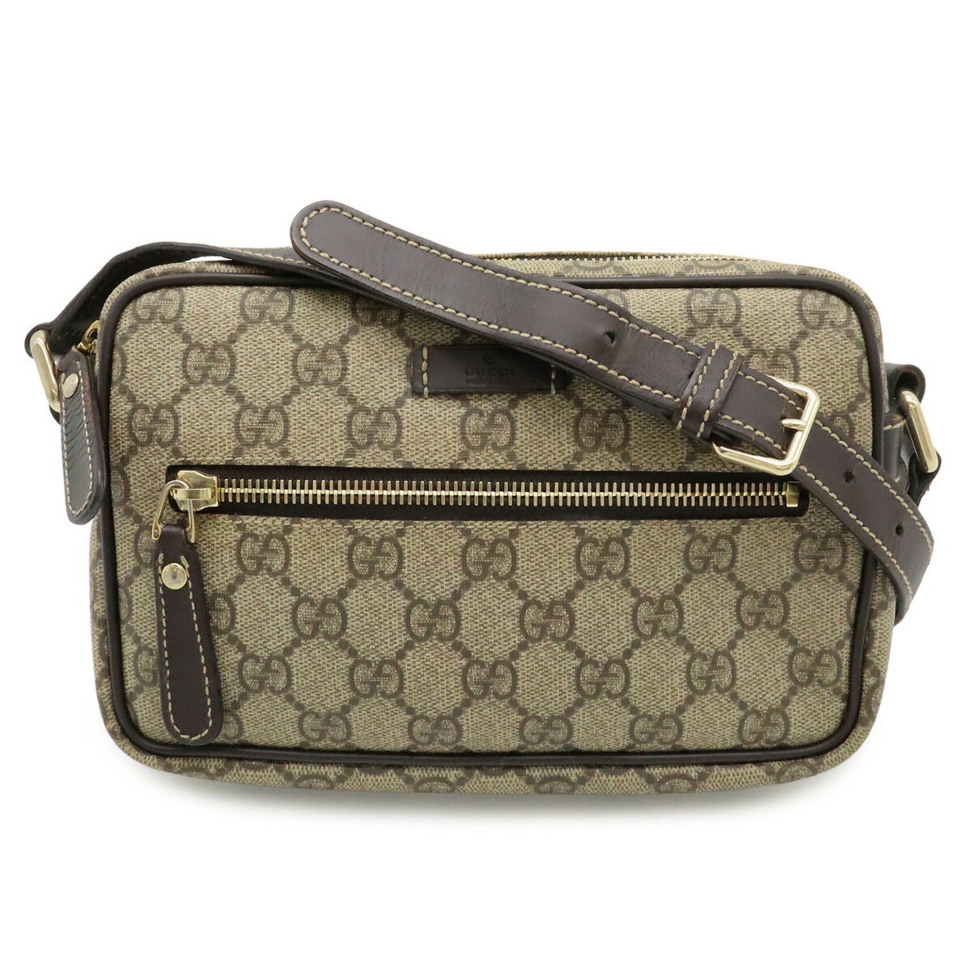 Gucci Beige Dark Brown Khaki Gg Supreme Canvas Leather Pochette Shoulder Bag (Pre-Owned)
