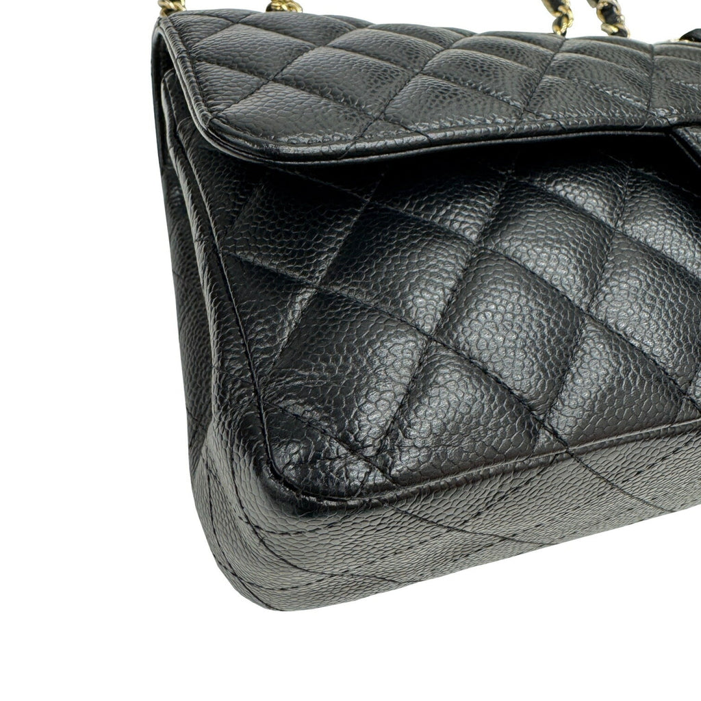 Chanel Gold Black Grained Calfskin Leather Chain/Shoulder Wallet