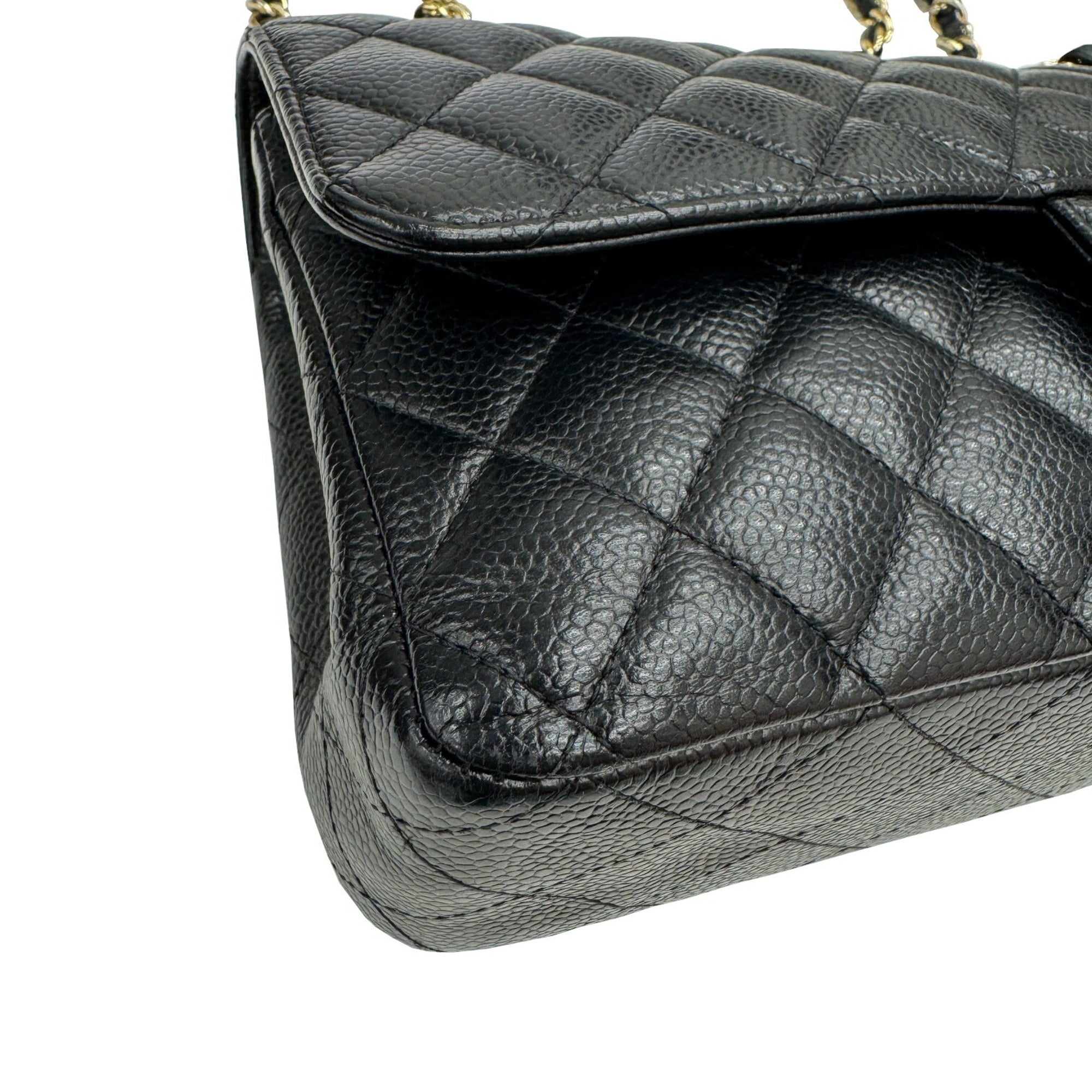 Chanel Gold Black Grained Calfskin Leather Chain/Shoulder Wallet