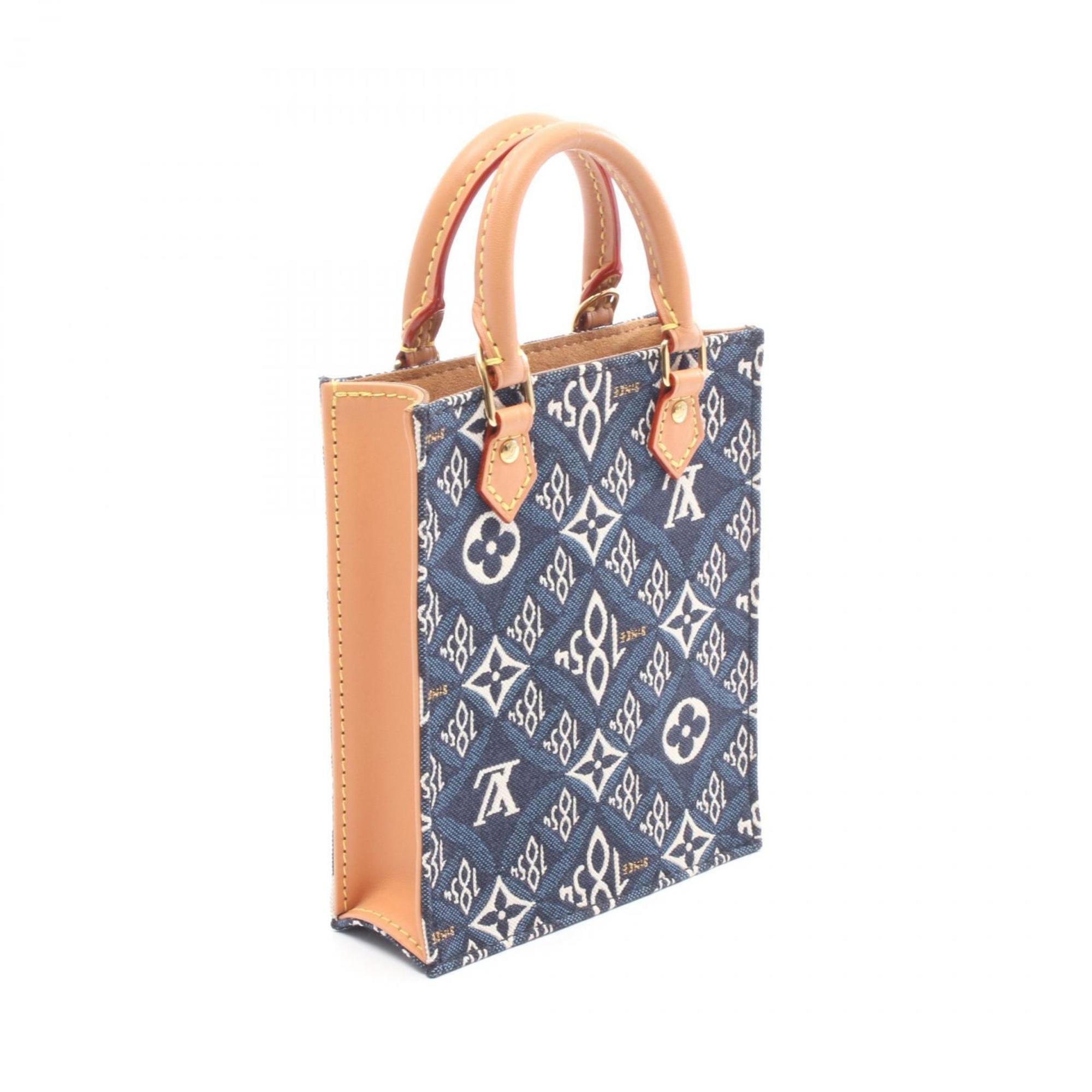 Louis Vuitton Brown Navy White Canvas Leather Handbag
