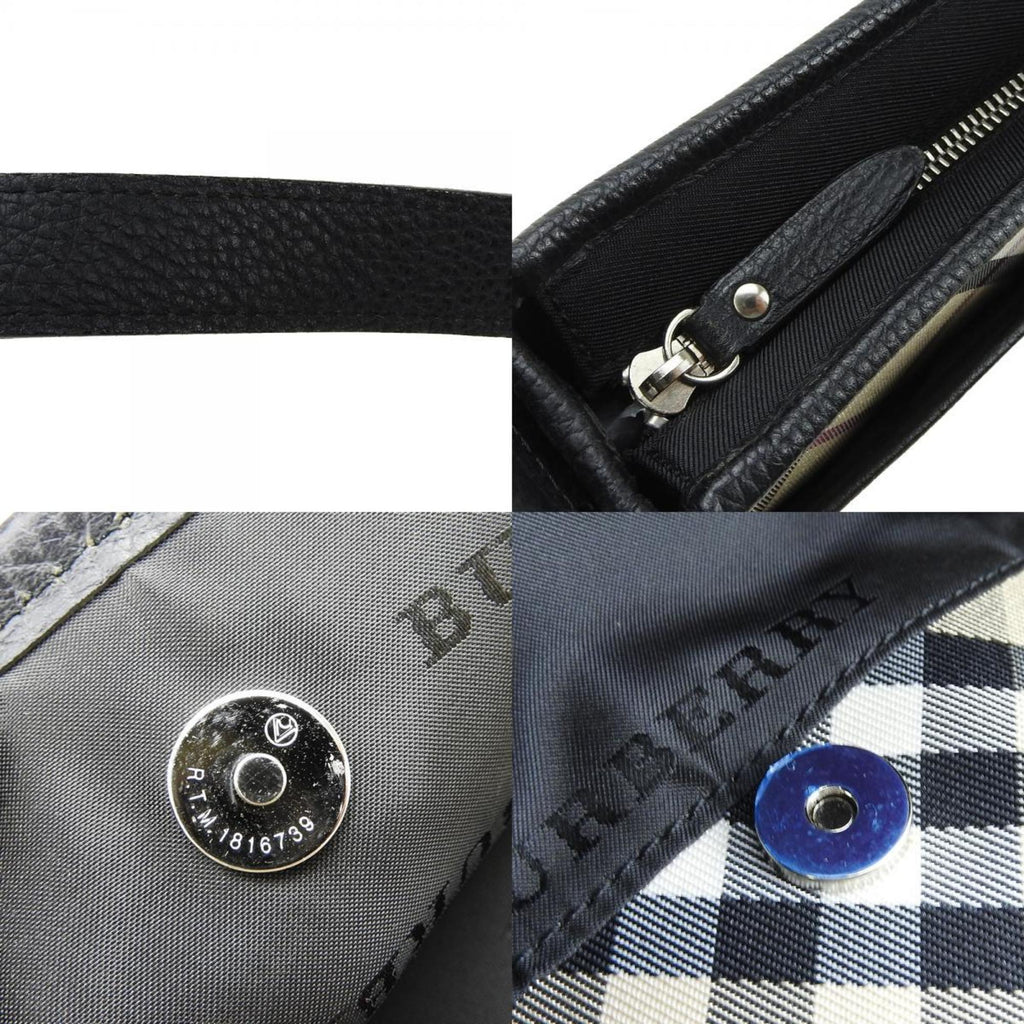 Burberry Beige Black Canvas Leather Shoulder Bag