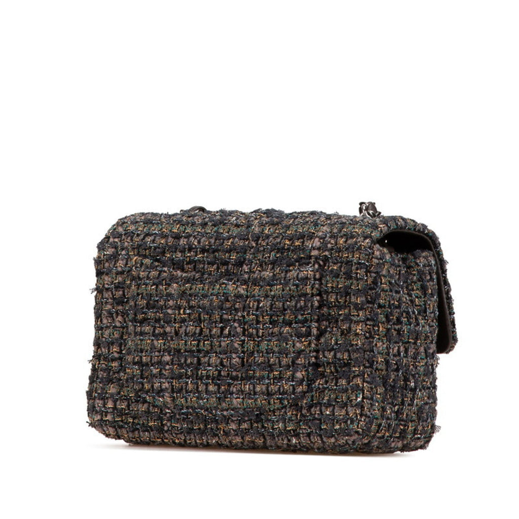 Chanel Gray Tweed Leather Shoulder Bag
