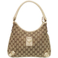 Gucci Beige White Gg Canvas Leather Shoulder Bag (Pre-Owned)