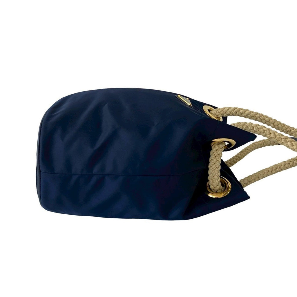 Prada Navy Nylon Leather Handbag Shoulder Bag Tote Bag