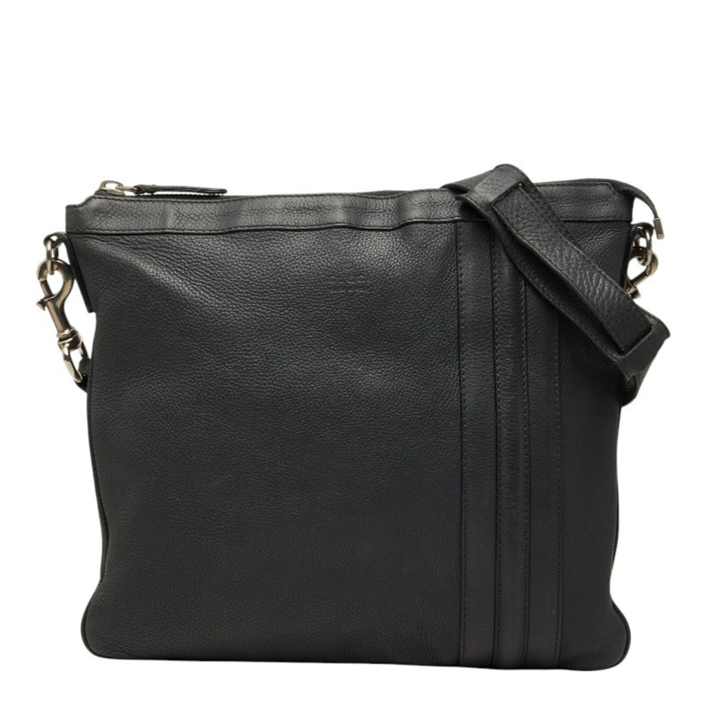 Gucci Black Gray Leather Shoulder Bag (Pre-Owned)