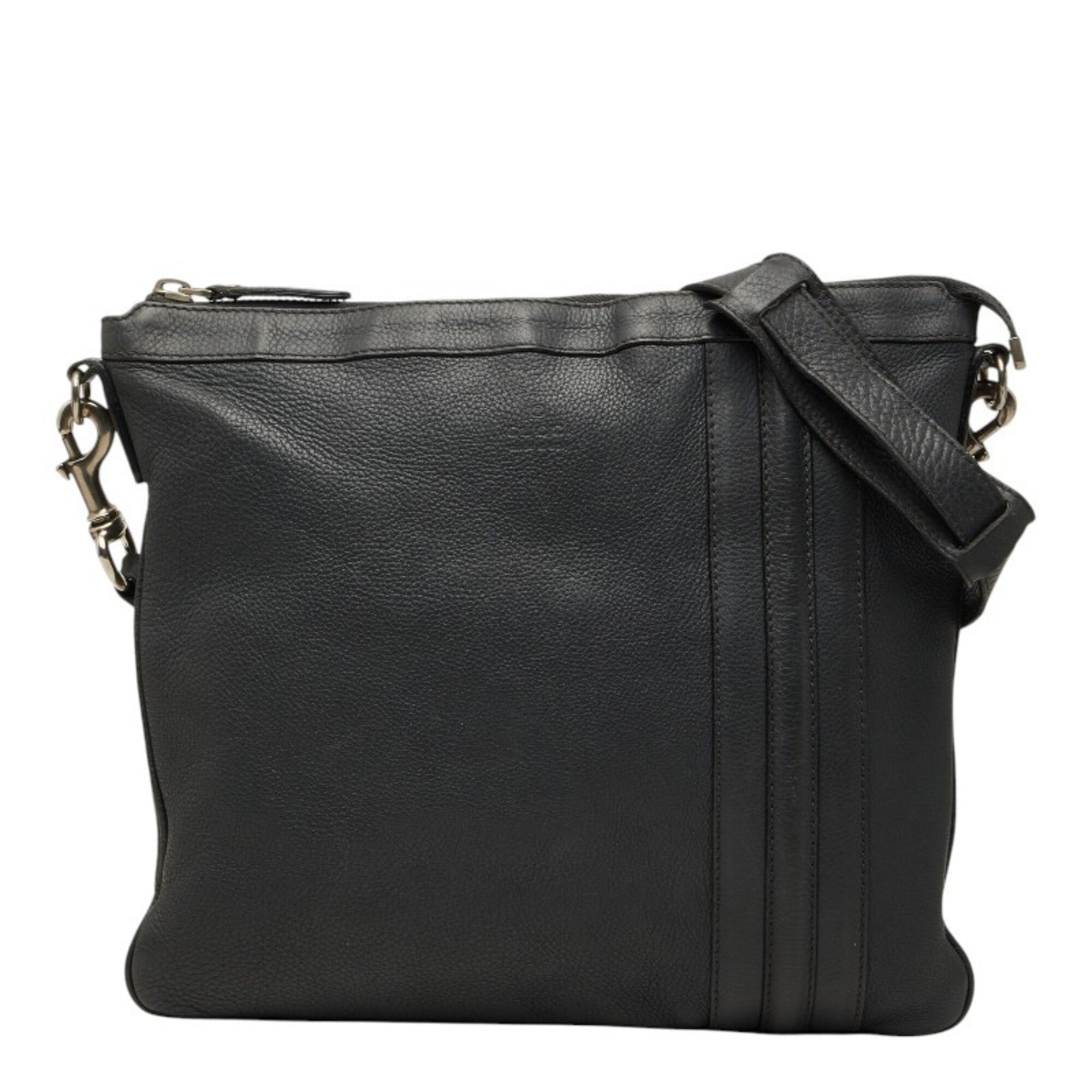 Gucci Black Gray Leather Shoulder Bag (Pre-Owned)