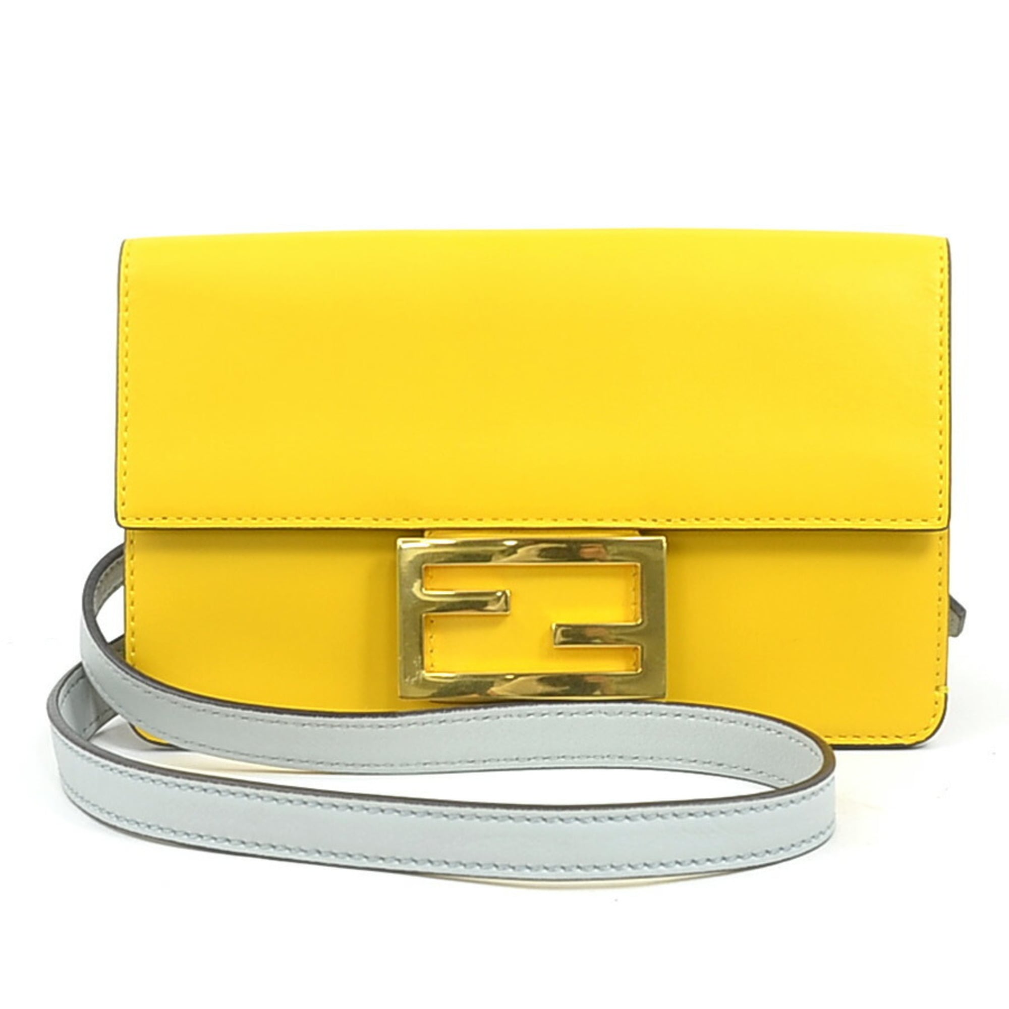 Fendi Light Gray Yellow Leather Shoulder Bag