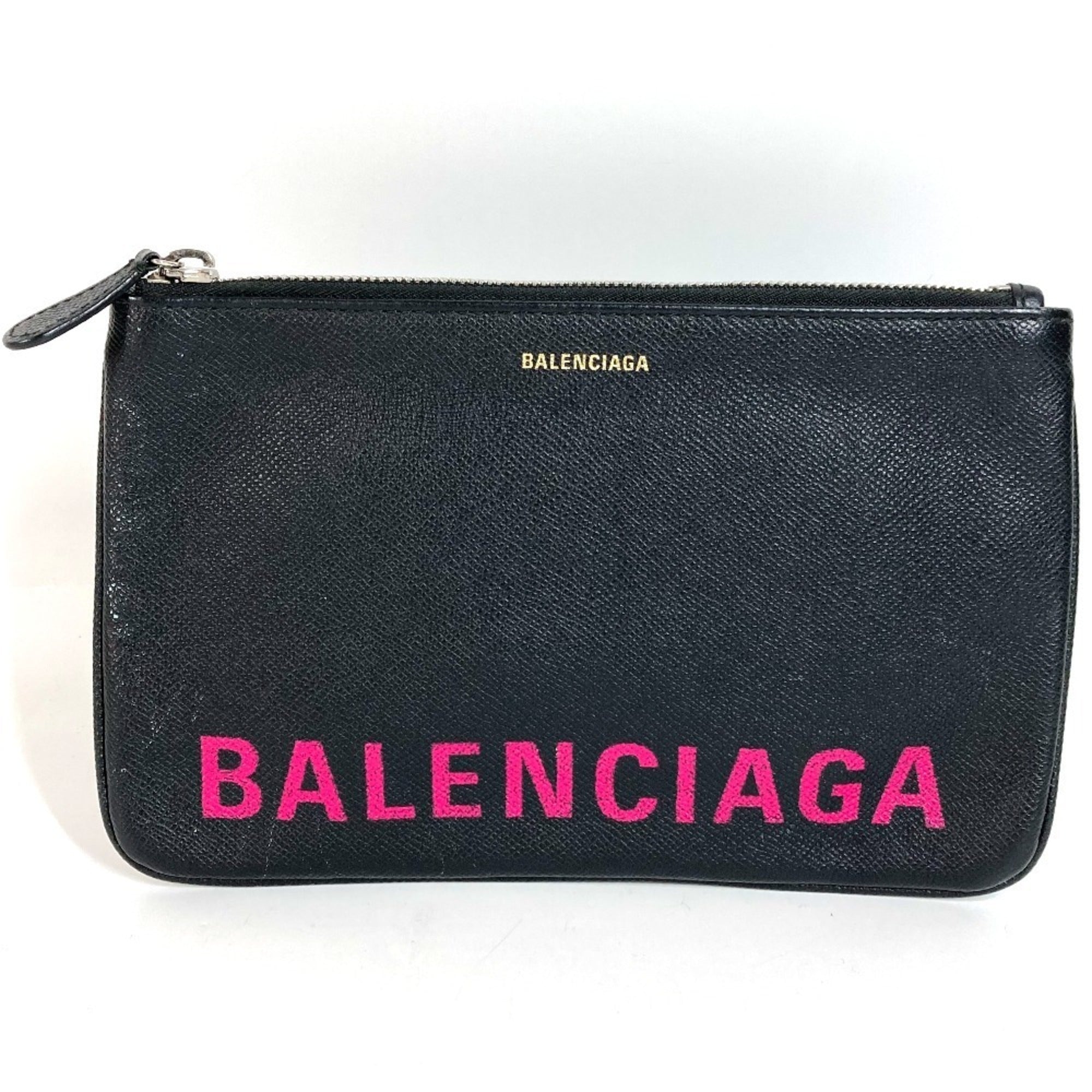Balenciaga Black Pink Leather Clutch Bag Hand