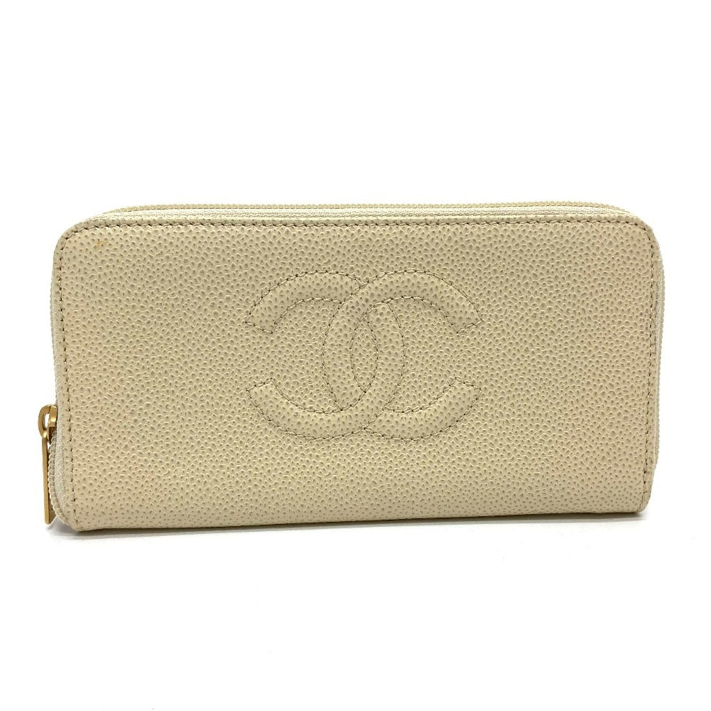 Chanel Beige Leather Long Wallet (Bi-Fold)