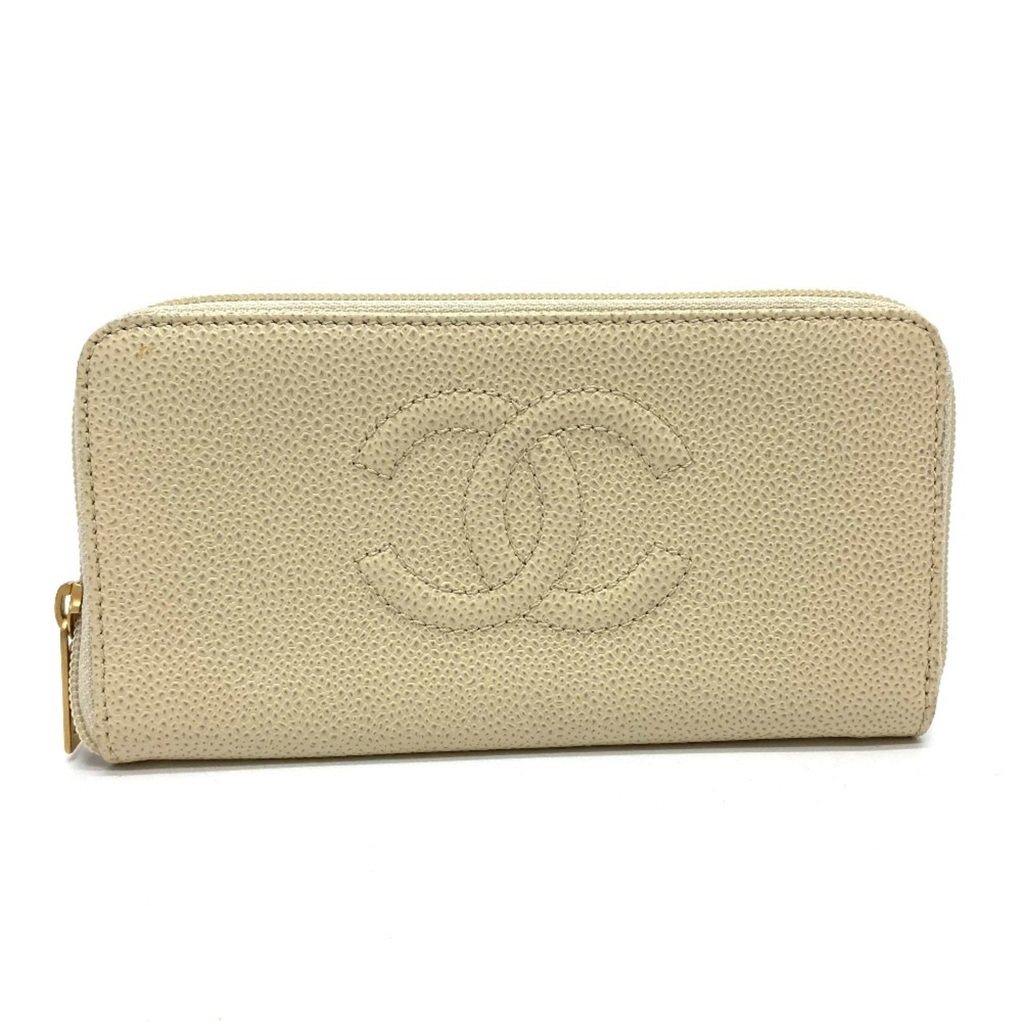 Chanel Beige Leather Long Wallet (Bi-Fold)