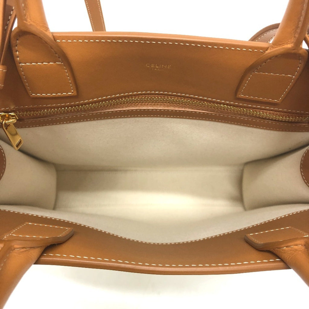 Celine Cabas Beige Brown Leather Canvas Handbag Shoulder Bag Tote Bag