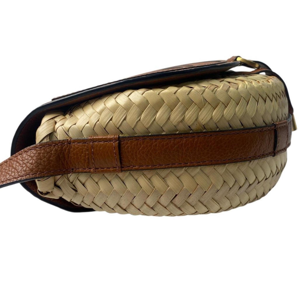 Chloé Beige Brown Raffia Leather Shoulder Bag (Pre-Owned)
